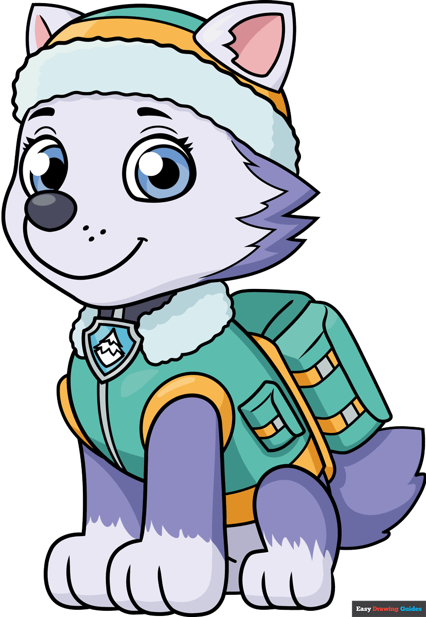 How To Draw Everest From Paw Patrol - Really Easy Drawing Tutorial regarding Printable Everest Paw Patrol