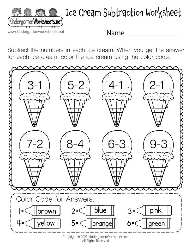 Ice Cream Subtraction Worksheet - Free Printable, Digital, &amp;amp; Pdf in Printable Kindergarten Math Worksheets
