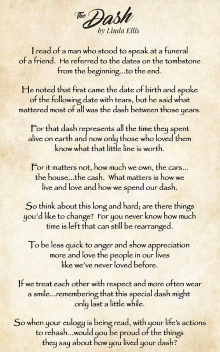 Inspirational Dash Poem throughout Printable The Dash Poem