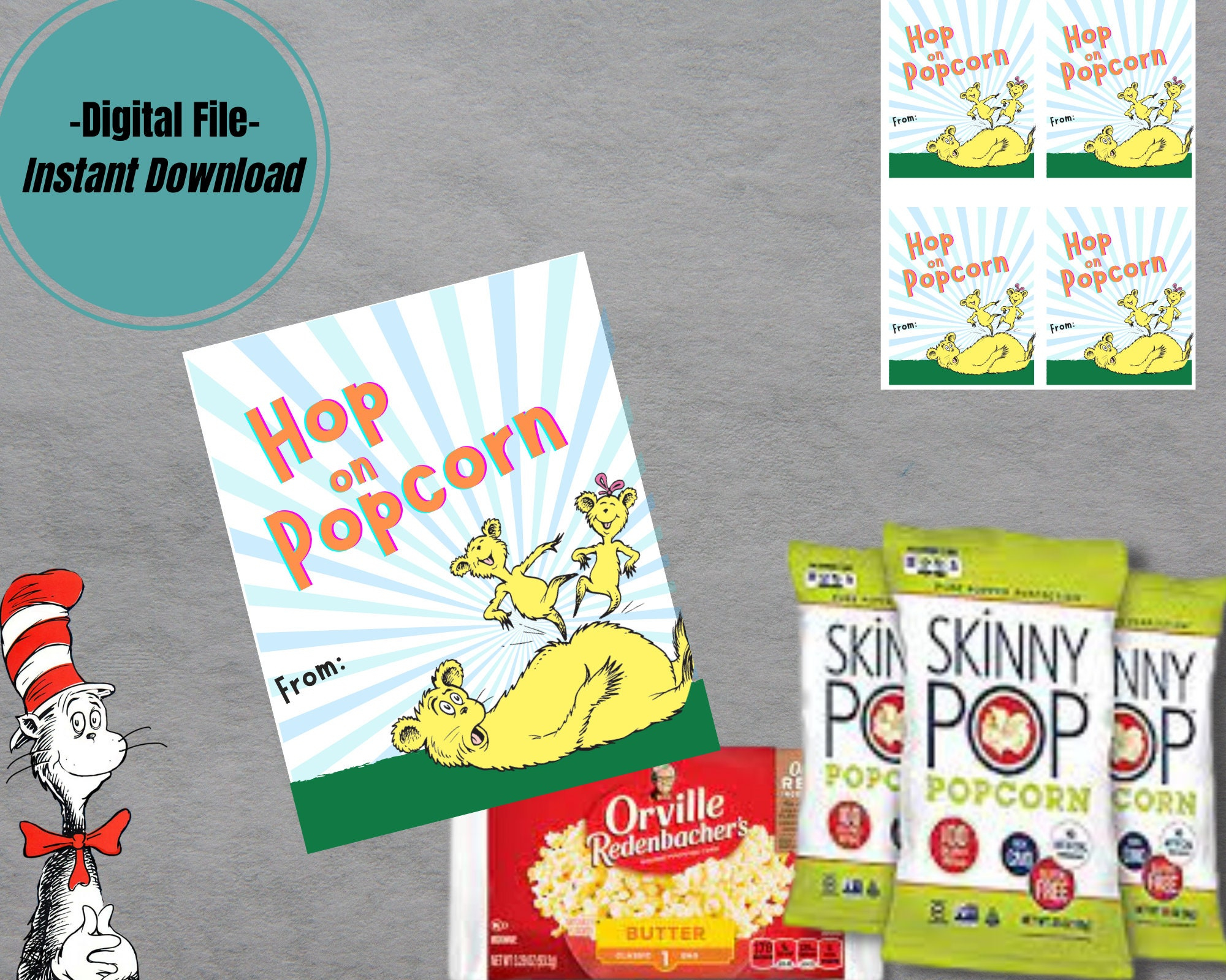 Instant Download Dr. Seuss Printable Kids Class Tag, Hop On Pop intended for Hop on Popcorn Free Printable