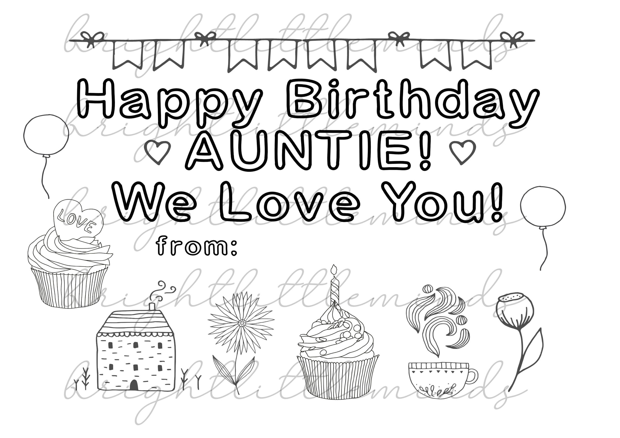 Instant Download | Printable | Happy Birthday Auntie | Diy Kids within Free Printable Birthday Card For Aunt