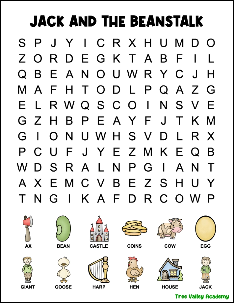 Jack And The Beanstalk Word Search For 1St Grade pertaining to Jack and the Beanstalk Printables