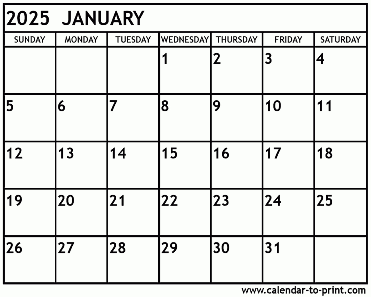 January 2025 Calendar Printable with Free Printable Calendar January 2025