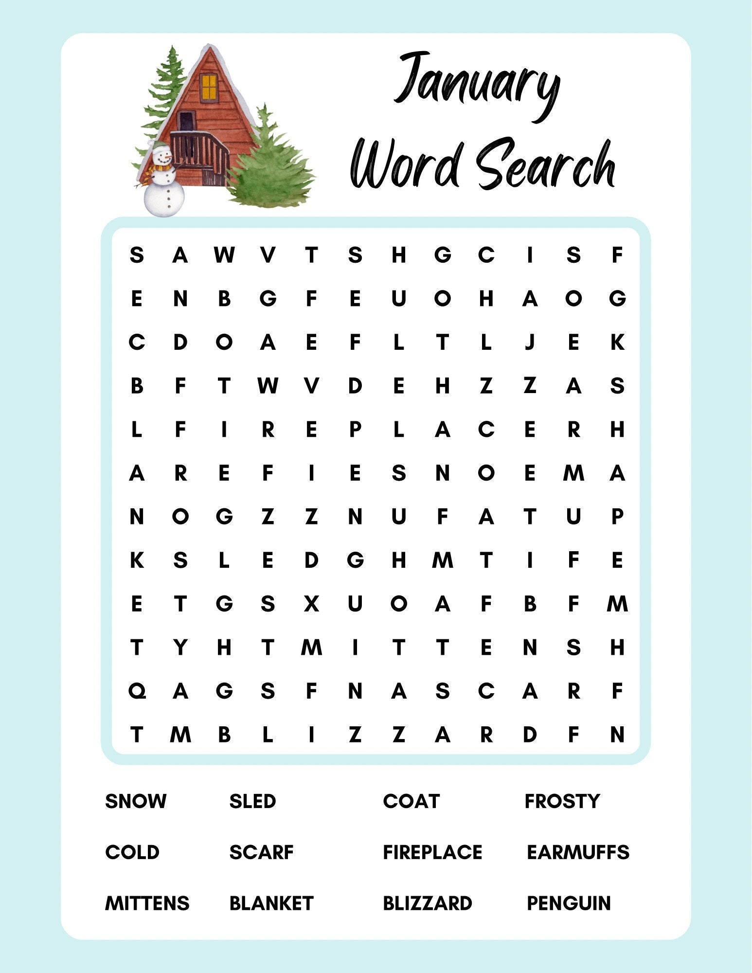 January Word Search, Instant Download, Printable, Pdf - Etsy in January Word Search Printable