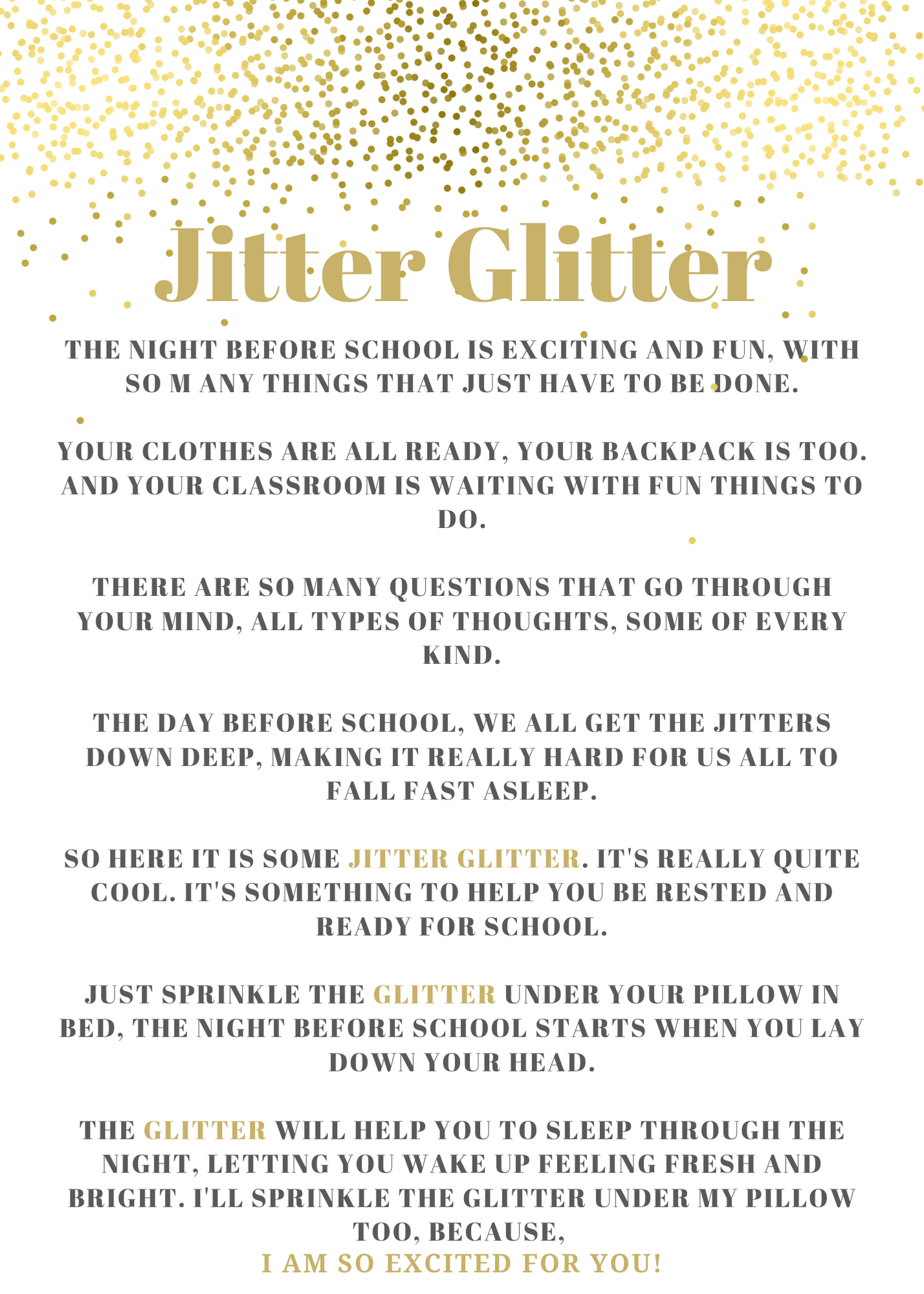 Jitter Glitter Back To School Tradition - with Jitter Glitter Free Printable