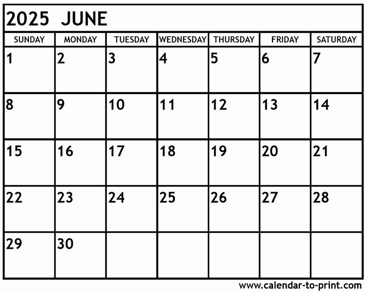 June 2025 Calendar Printable within Free Printable June 2025