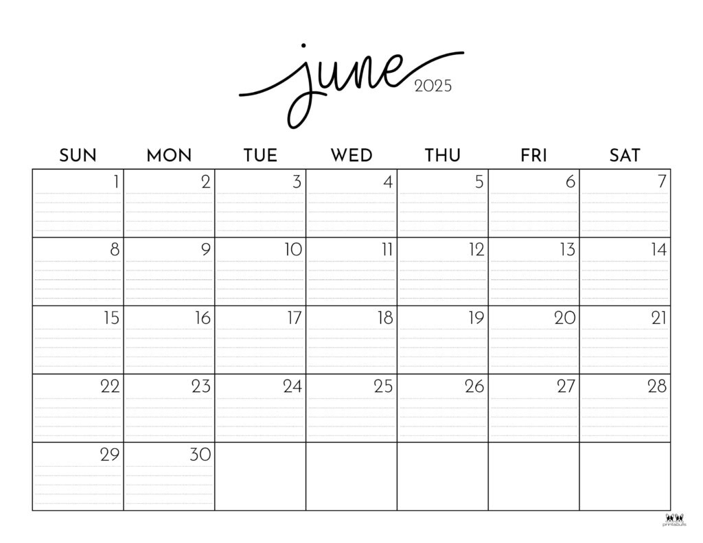 June 2025 Calendars - 107 Free Printables | Printabulls for Free Printable June 2025
