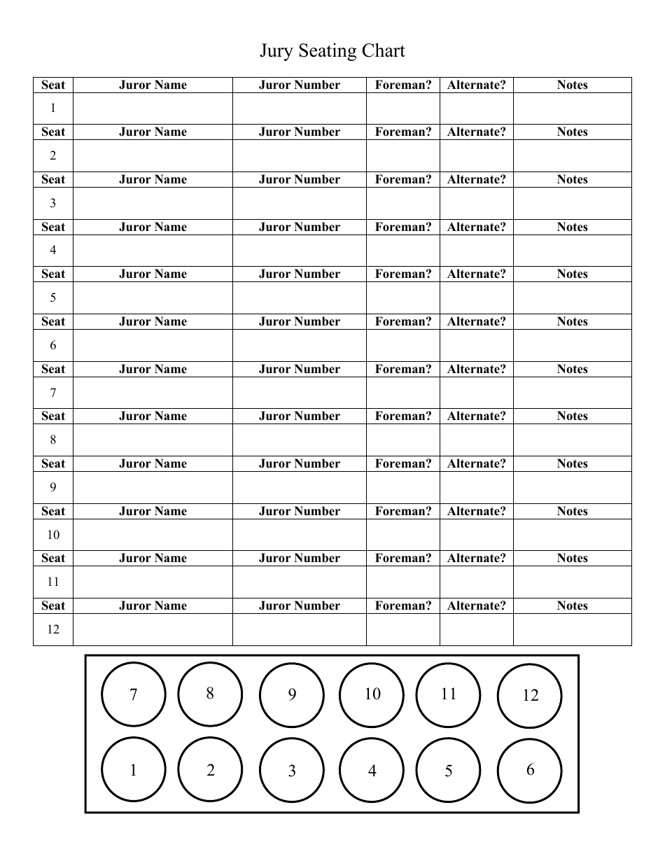 Jury Seating Chart Template Download Printable Pdf | Templateroller pertaining to Printable Jury Selection Chart Template