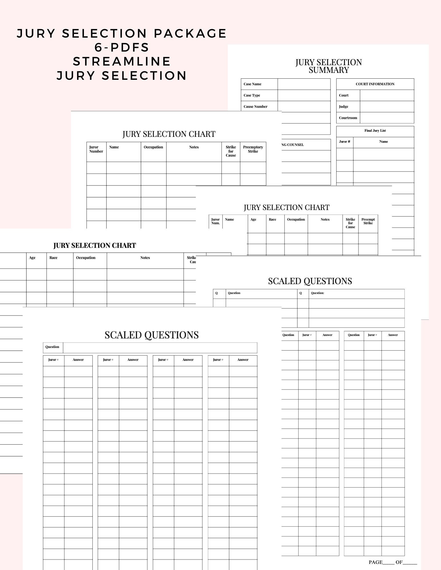 Jury Selection Essentials, Paralegal Planner, Trial, Litigation with regard to Printable Jury Selection Chart Template