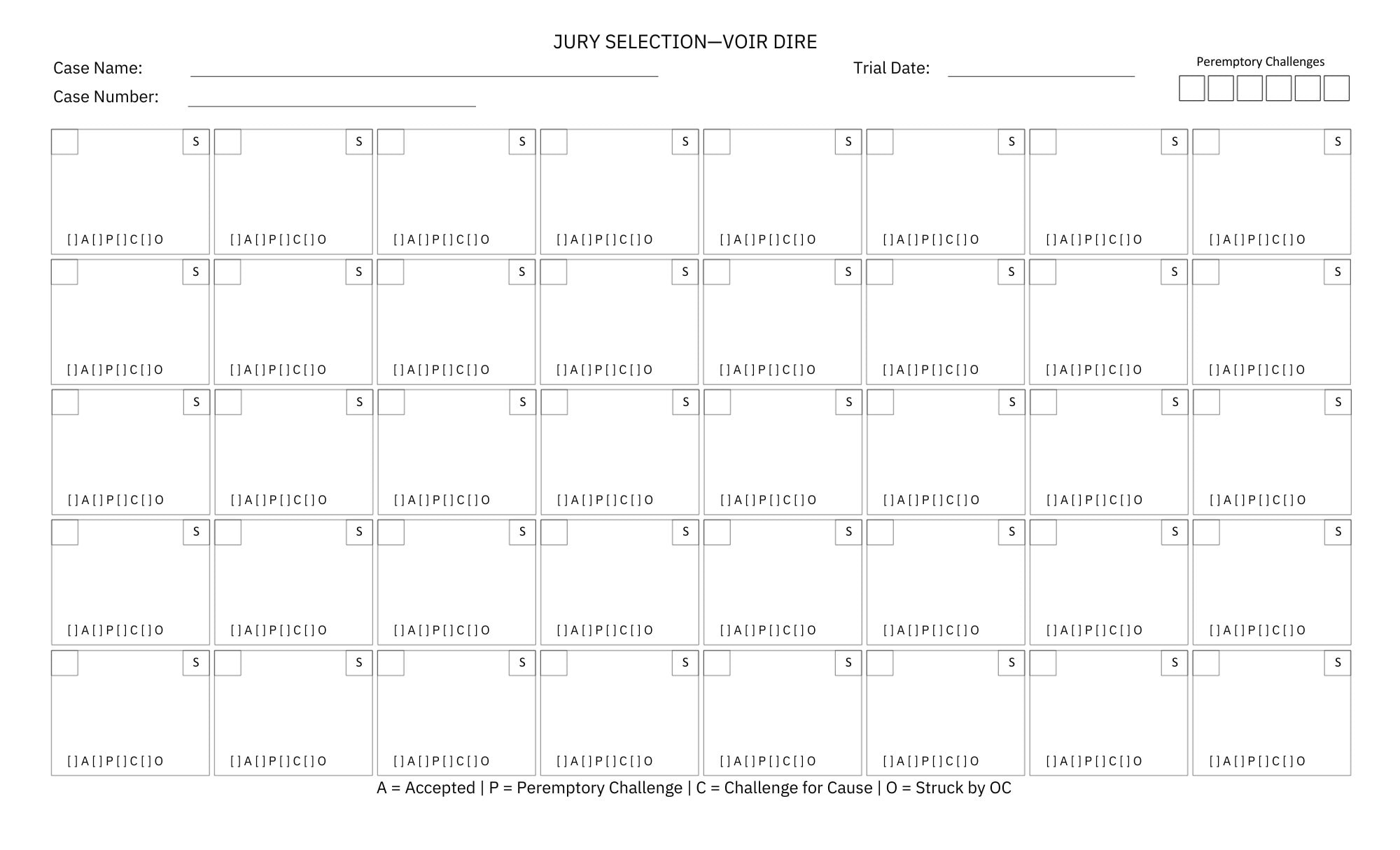 Jury Selection - Voir Dire - Etsy pertaining to Printable Jury Selection Chart Template
