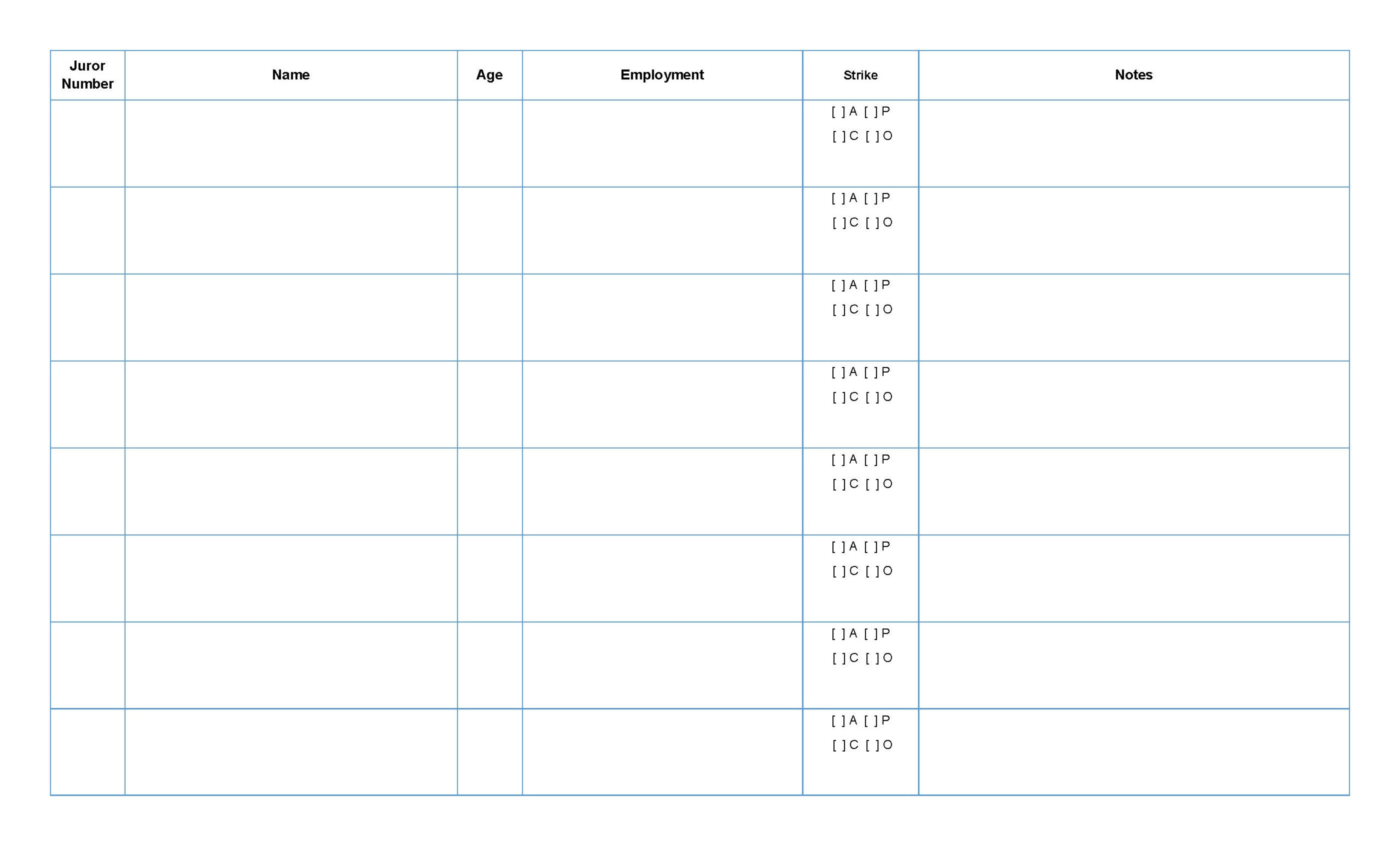 Jury Selection - Voir Dire - Etsy throughout Printable Jury Selection Chart Template