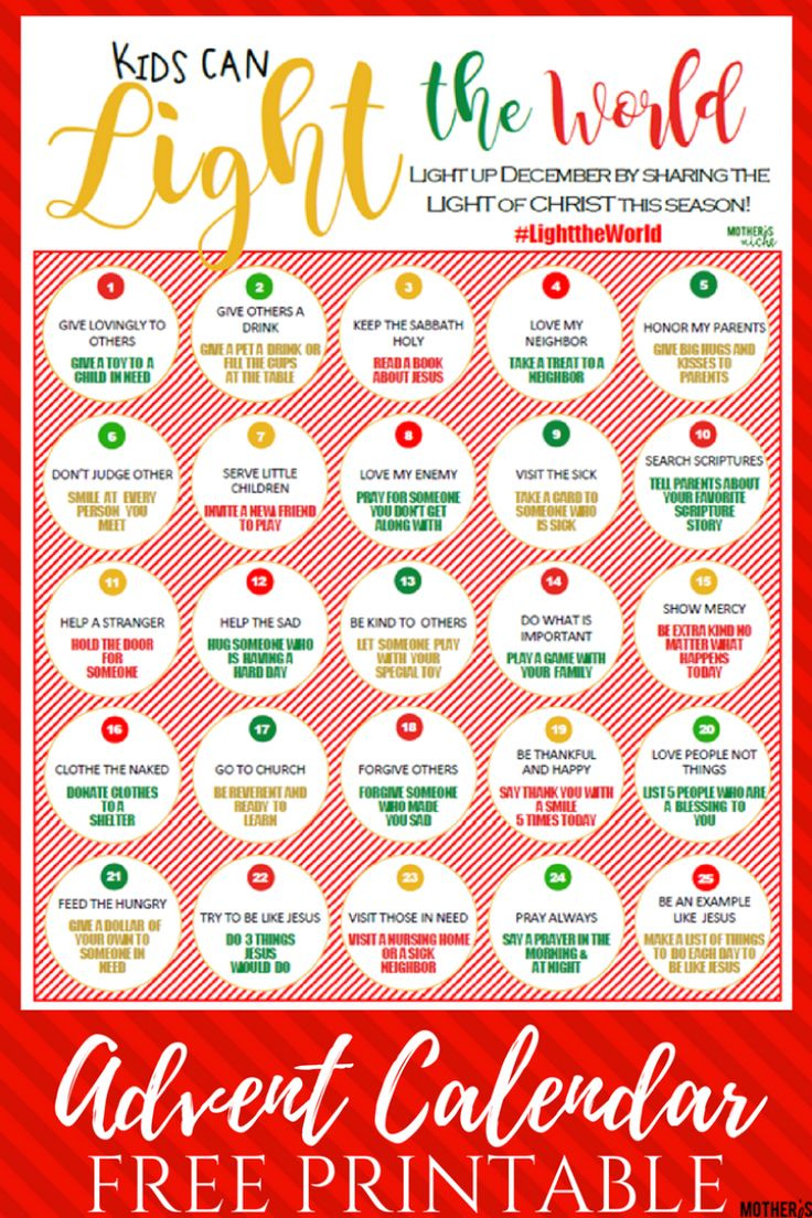 Kids Can Light The World Advent Calendar- Free Printable throughout Light The World Printables