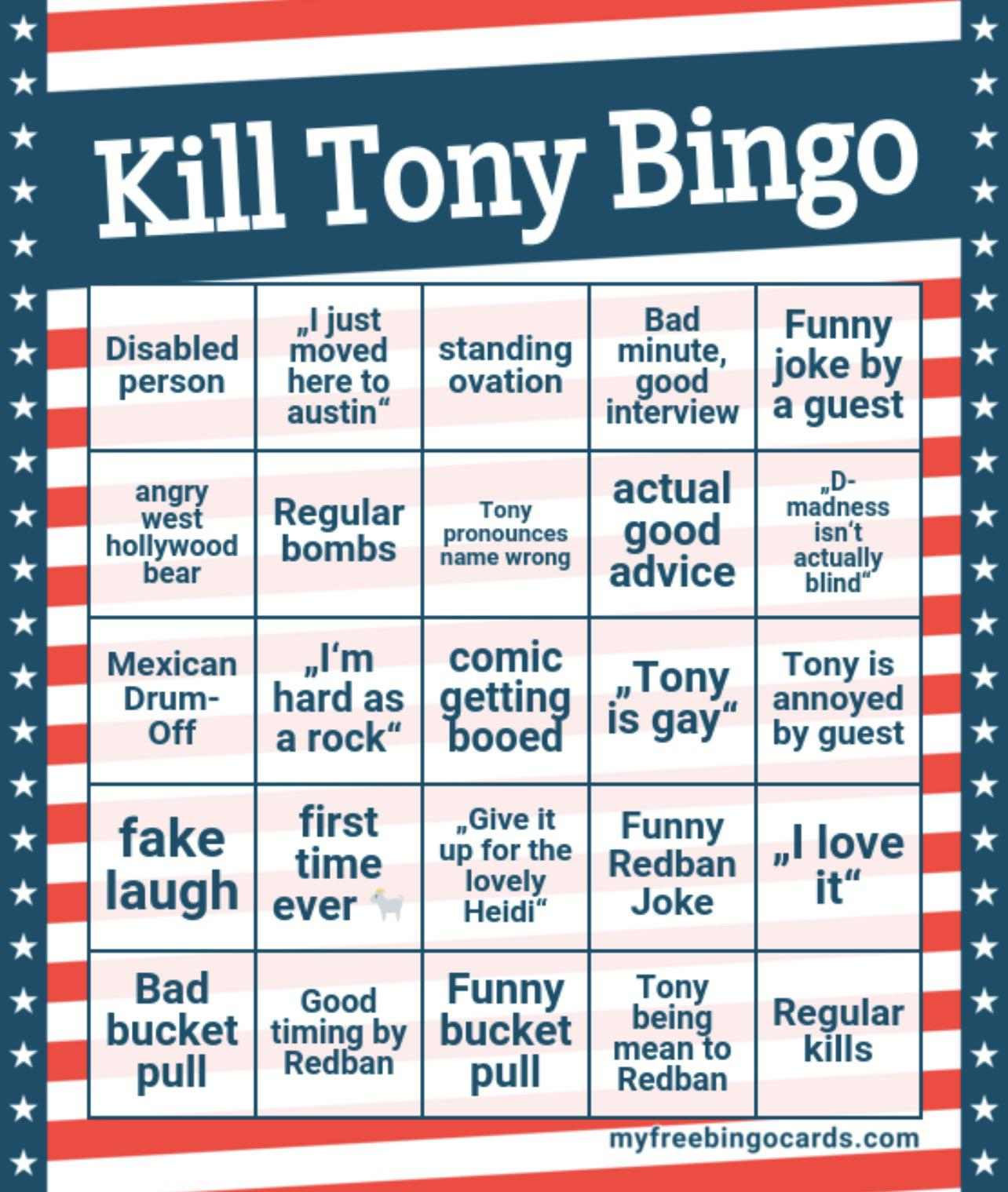 Kill Tony Bingo : R/Killtony with regard to Kill Tony Bingo Card