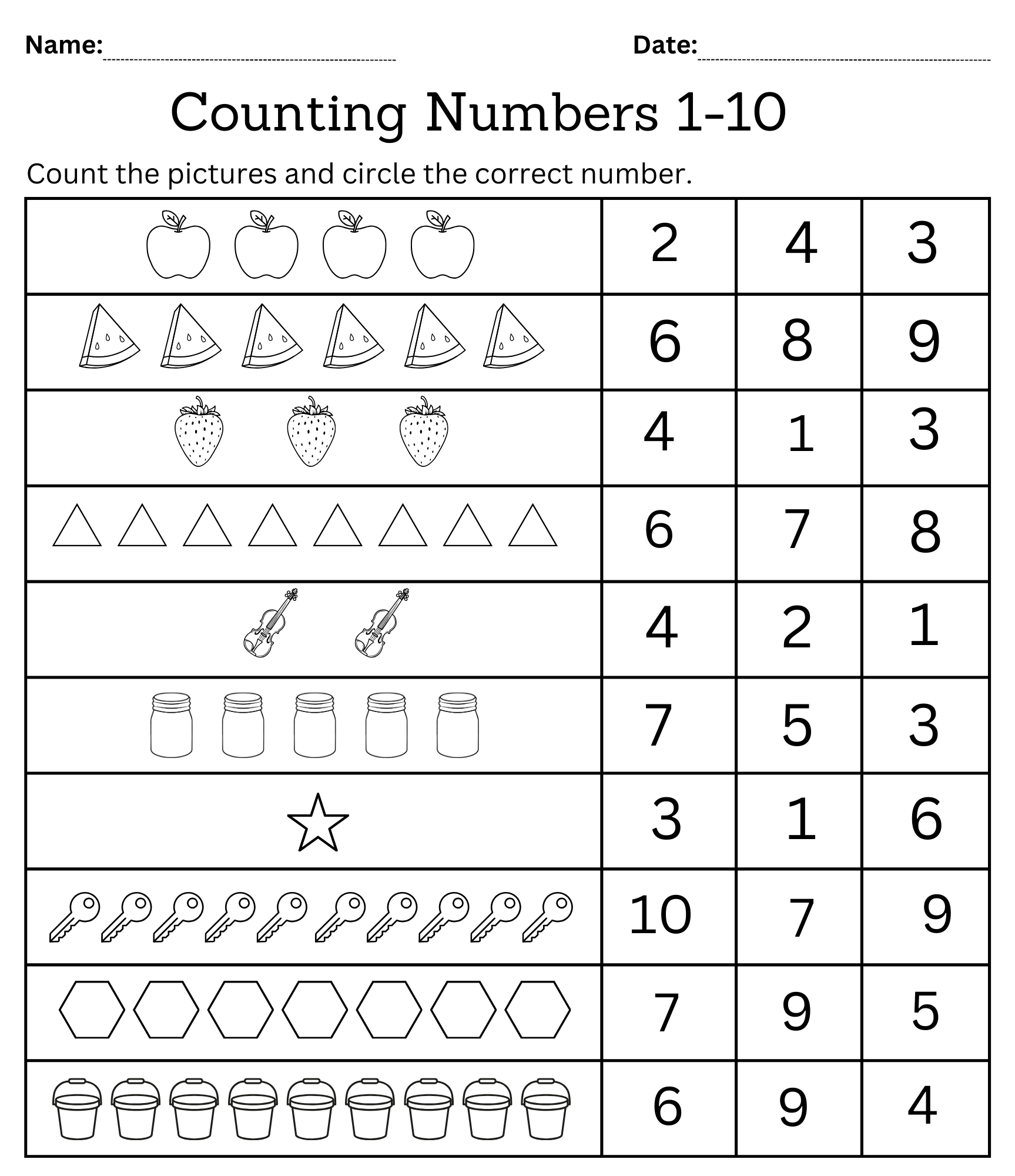 Kindergarten Math Counting Objects Worksheets 1-10 Black And White in Printable Let&amp;#039;S Make 10 Worksheet