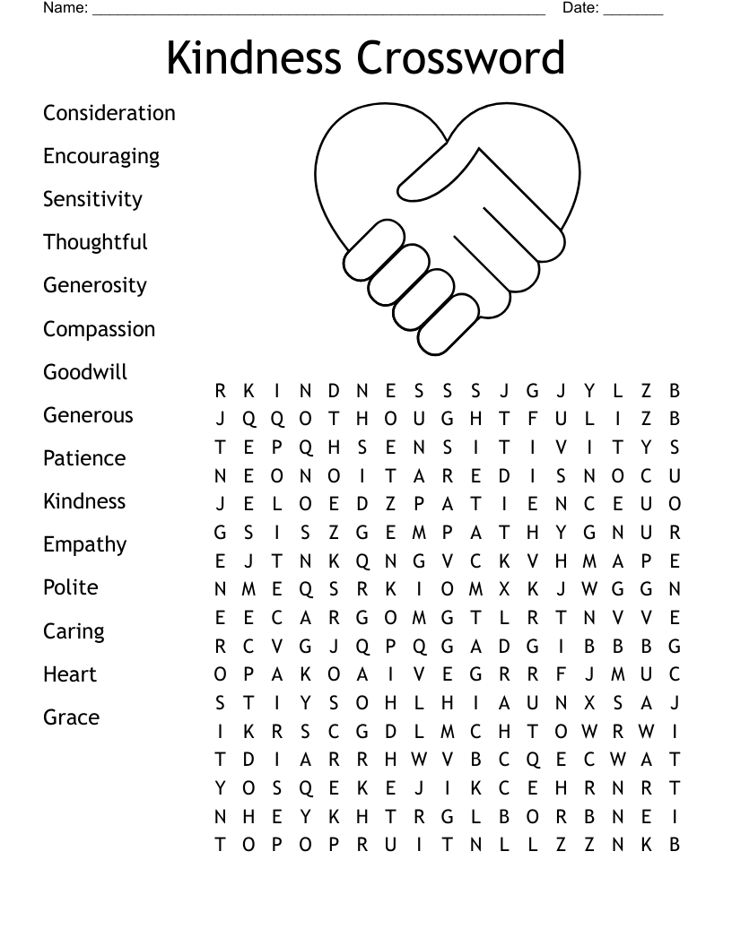 Kindness Crossword Word Search - Wordmint within Kindness Word Search Printable