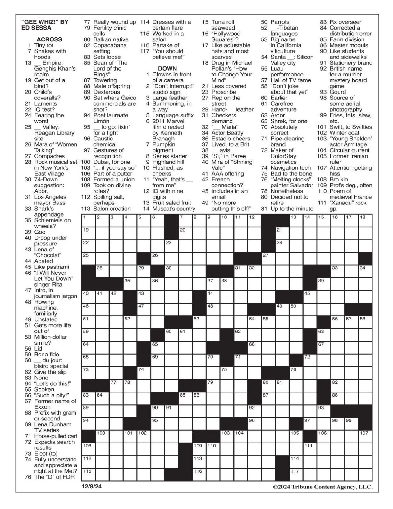 La Times Crossword: Dec. 8, 2024 | Crosswords | Yakimaherald with regard to La Times Crossword Printable