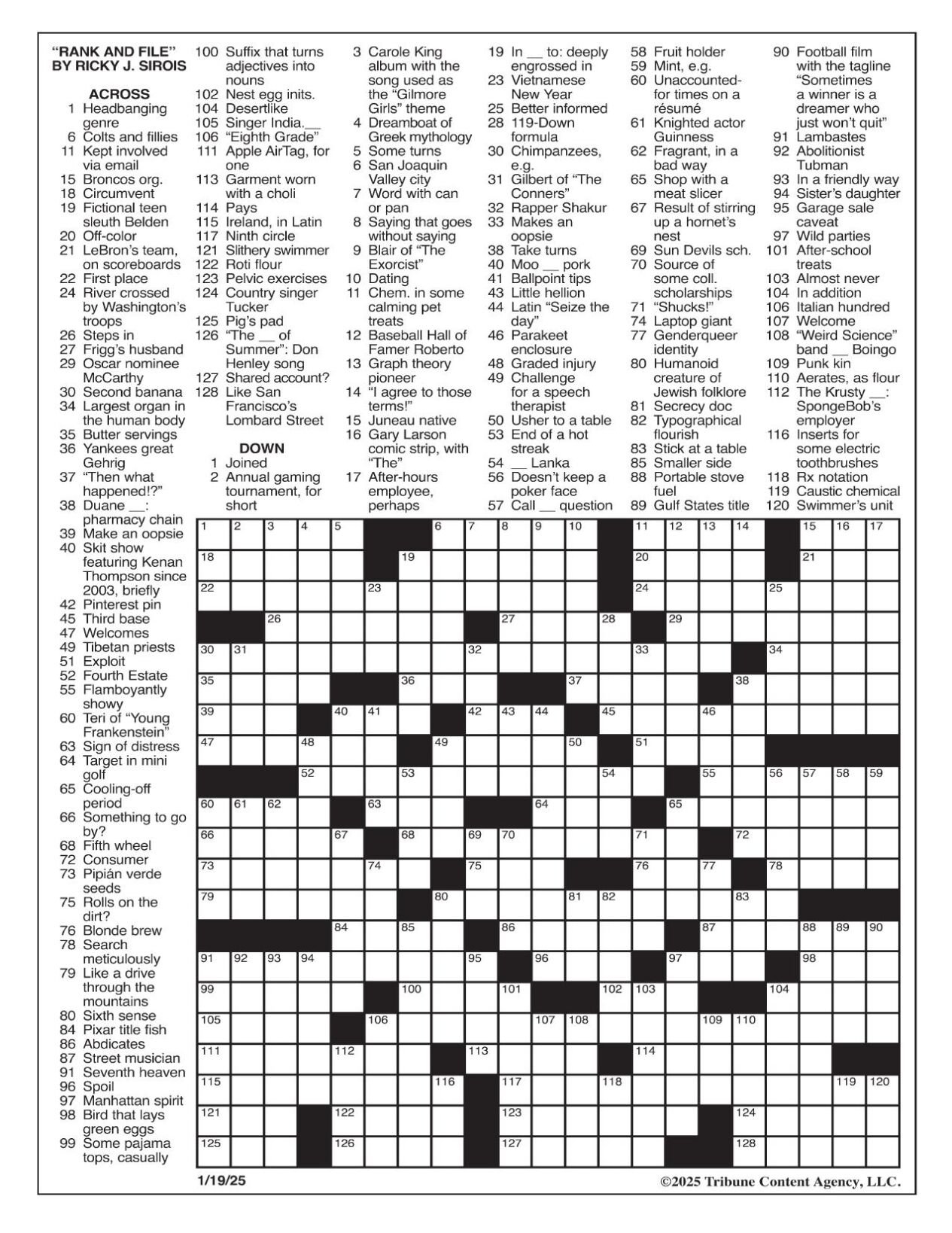 La Times Crossword: Jan. 19, 2025 | Crosswords | Yakimaherald regarding La Times Printable Crossword Puzzles 2025