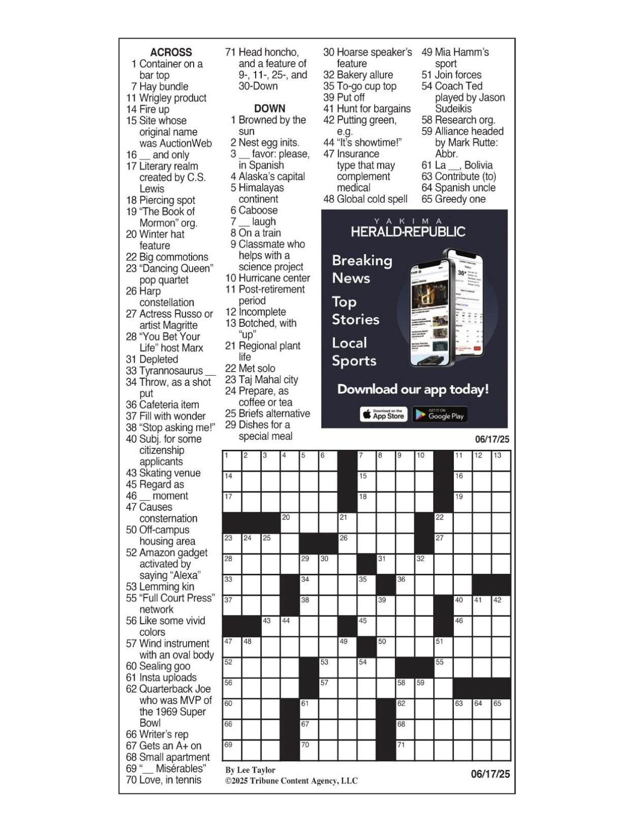 La Times Crossword: June 17, 2025 | Crosswords | Yakimaherald pertaining to La Times Printable Crossword Puzzles 2025