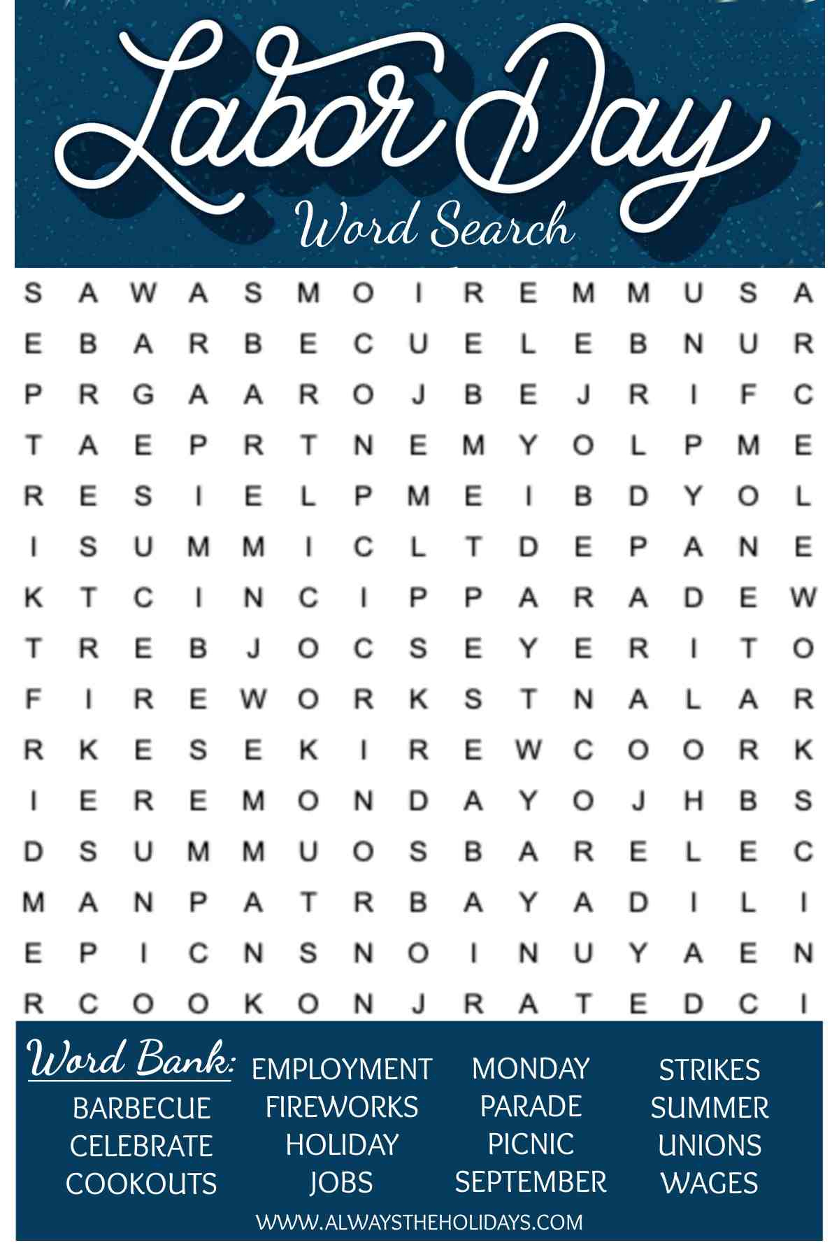 Labor Day Word Search Printable - Free Word Find &amp;amp; Answer Key intended for Labor Day Word Search Printable