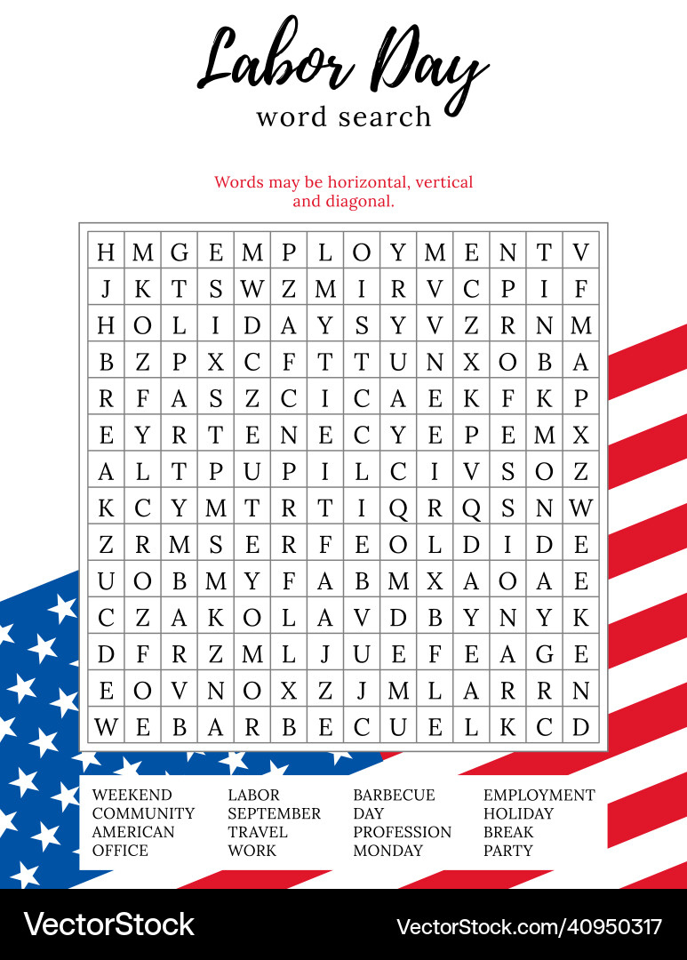 Labor Day Word Search Puzzle - Printable Vector Image in Labor Day Word Search Printable