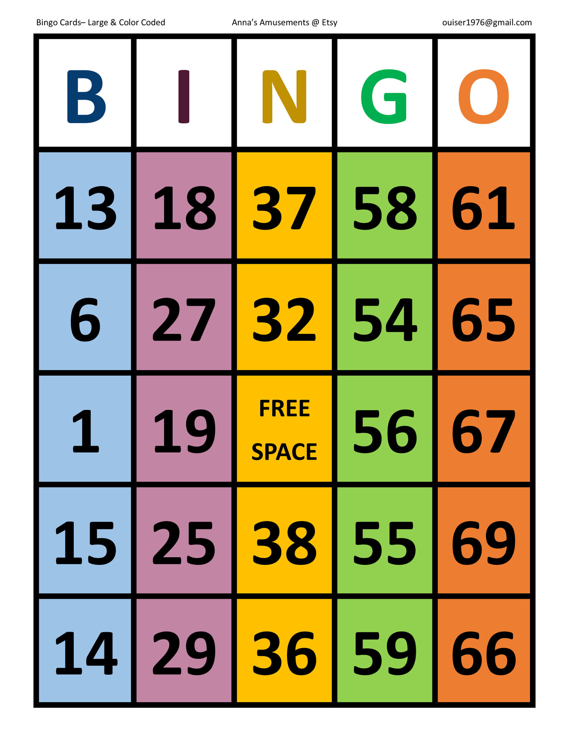 Large Print, Color-Coded Bingo Cards - Etsy Uk pertaining to Printable Large Print Bingo Cards