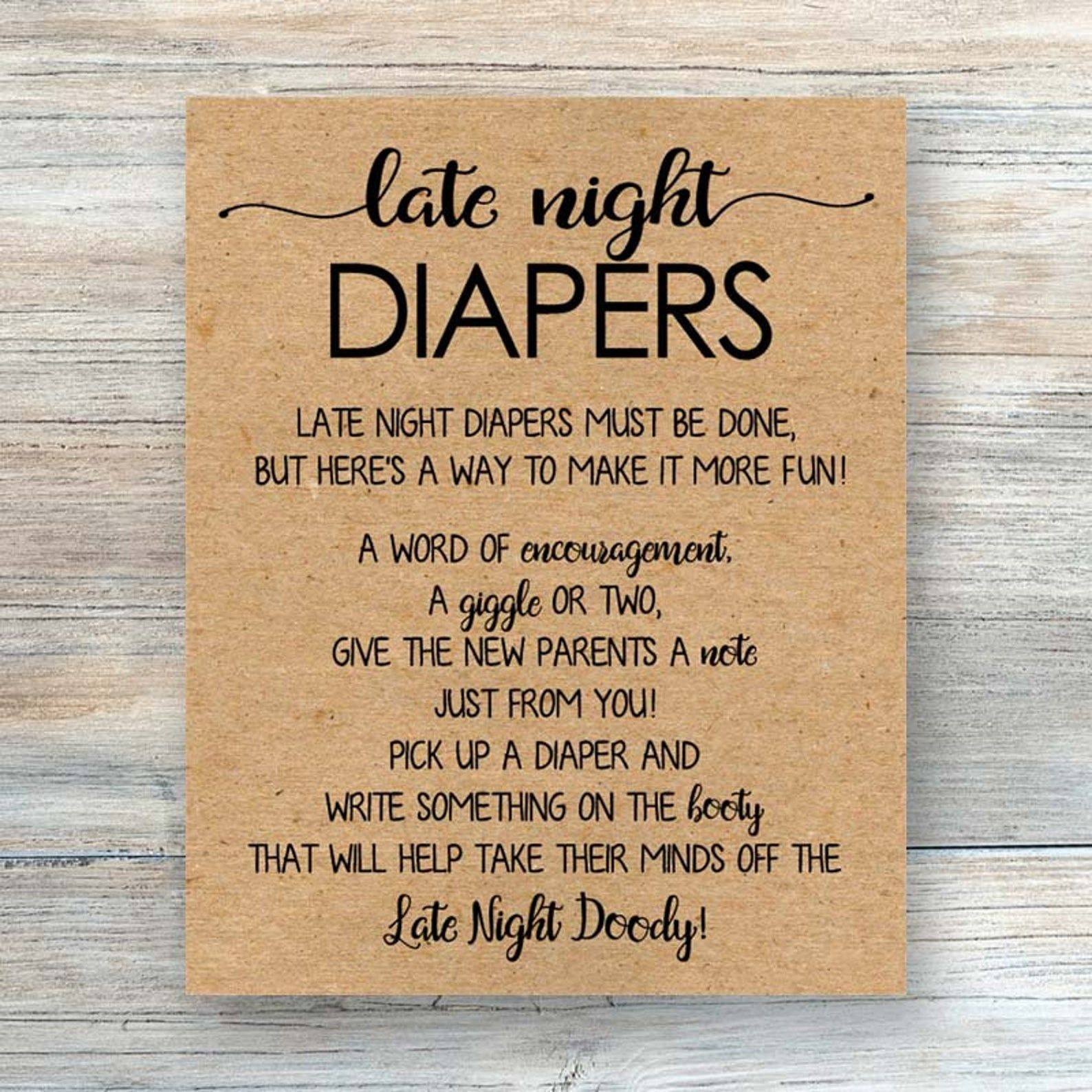 Late Night Diapers Printable, Rustic Baby Shower Games Printable in Template Late Night Diapers Sign Free Printable