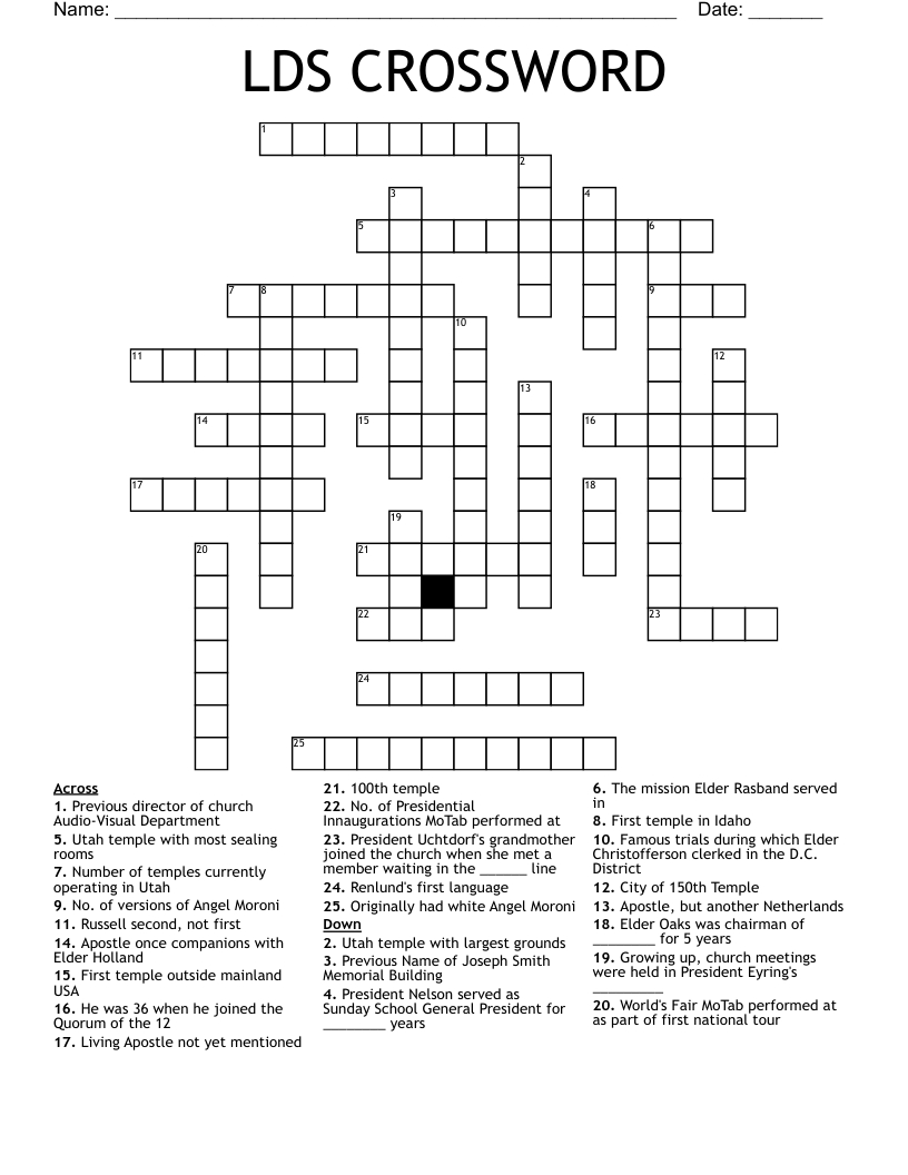 Lds Crossword - Wordmint pertaining to Lds Crossword Puzzles Printable