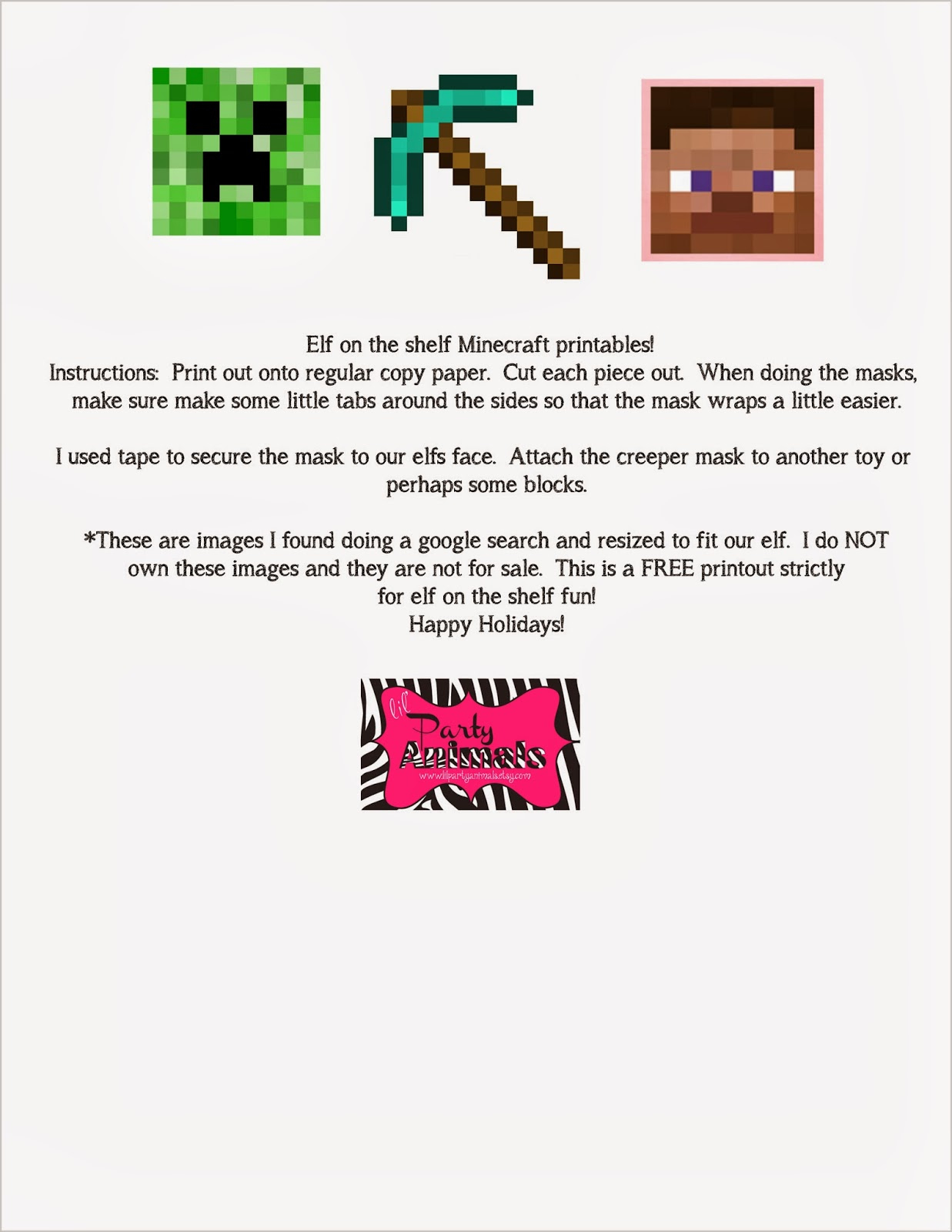 Lil Party Animals: Free Elf On The Shelf Minecraft Printable with Minecraft Elf On The Shelf Printable