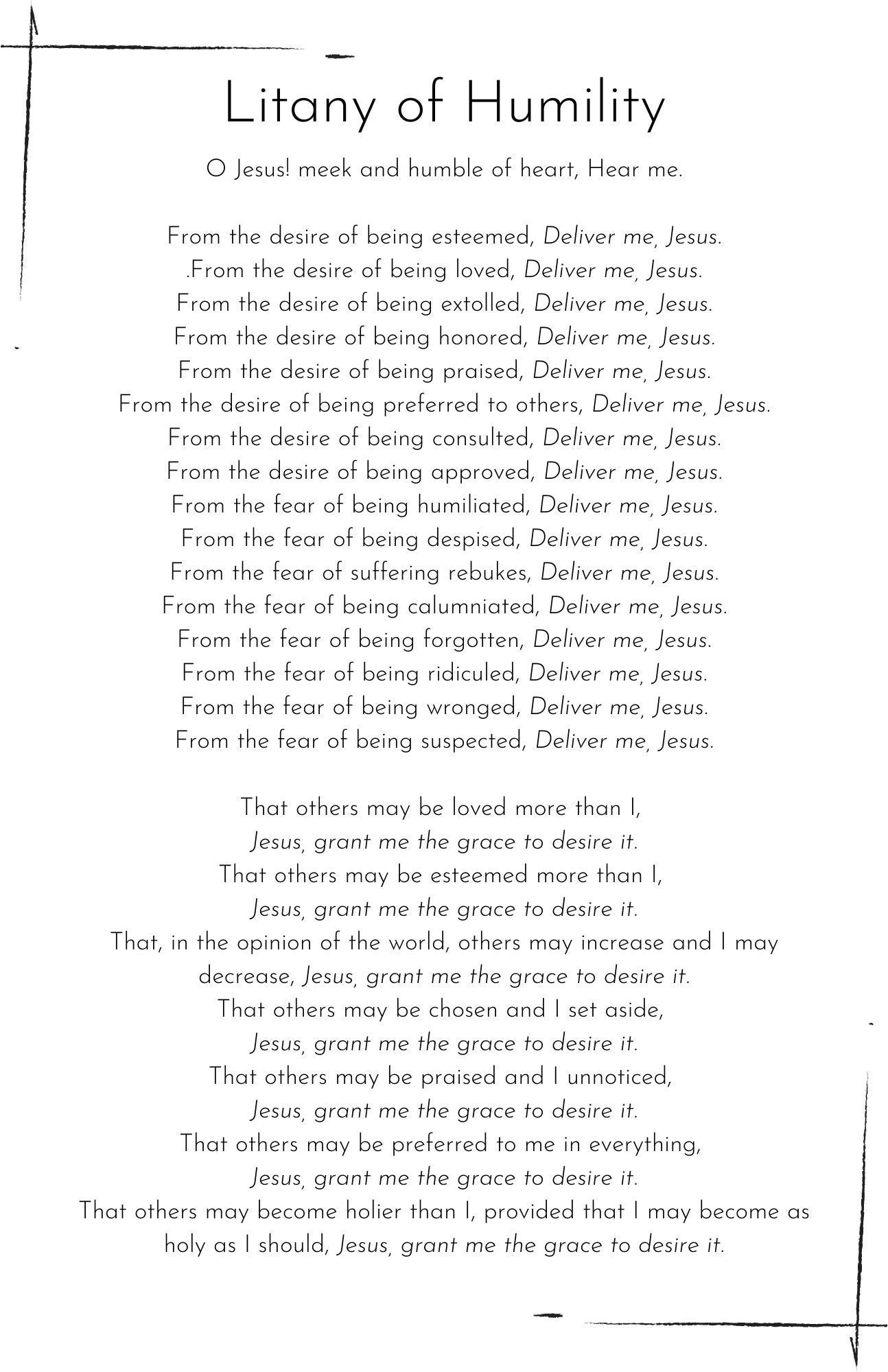 Litany Of Humility - 8.5X11 - Download + Print - Etsy Uk with regard to Litany Of Humility Printable