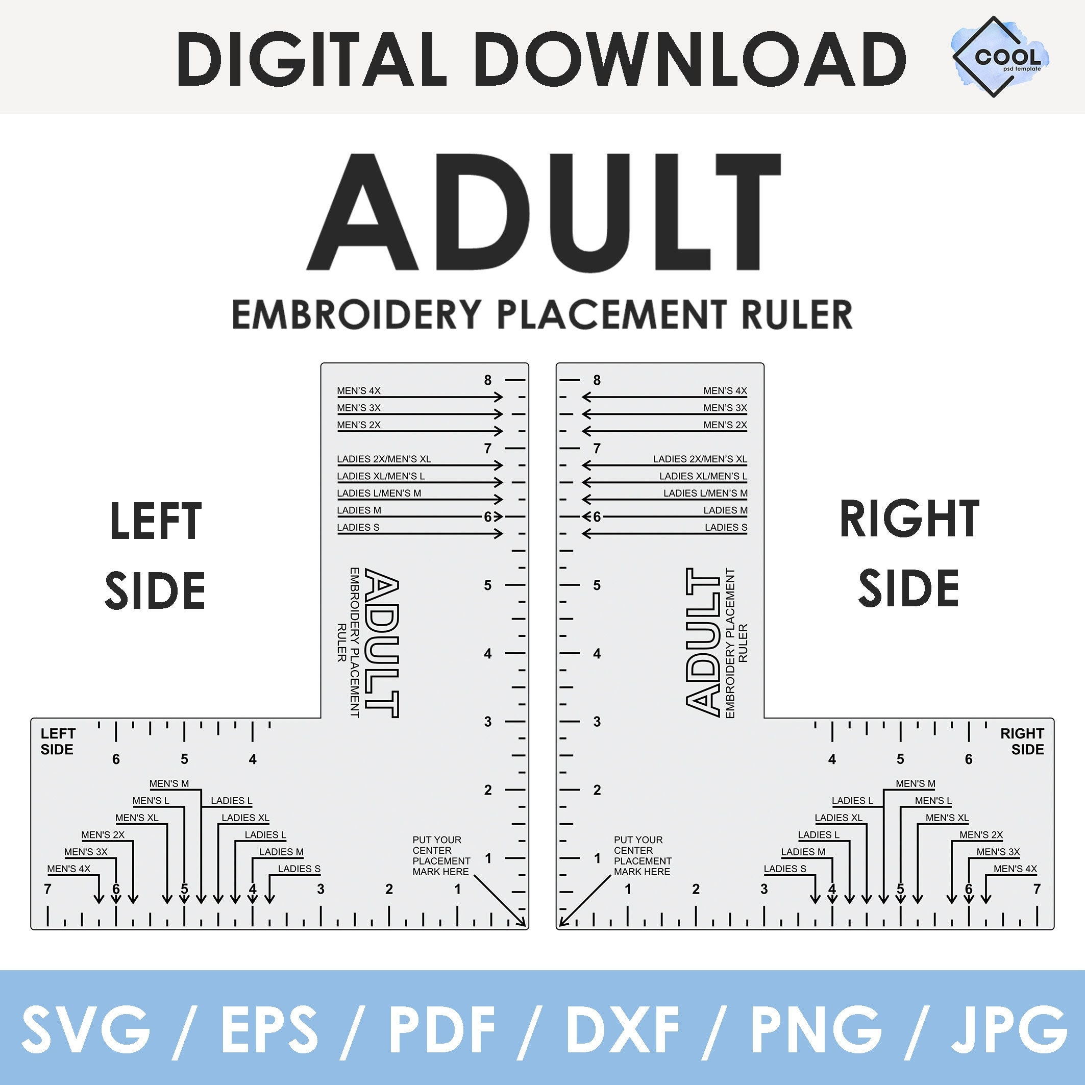 Machine Embroidery Logo Placement Guides, Adult Size, Embroidery within Printable Embroidery Placement Guide