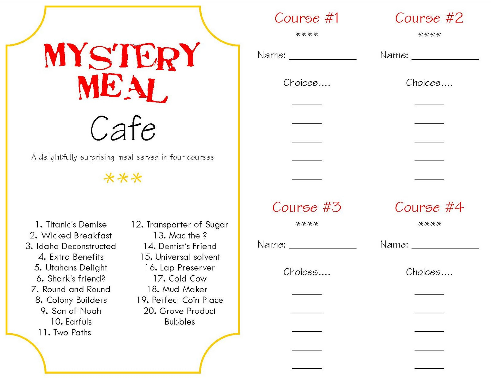 Make A Memory {Mystery Dinner} - A Little Tipsy throughout Mystery Dinner Menu Printable