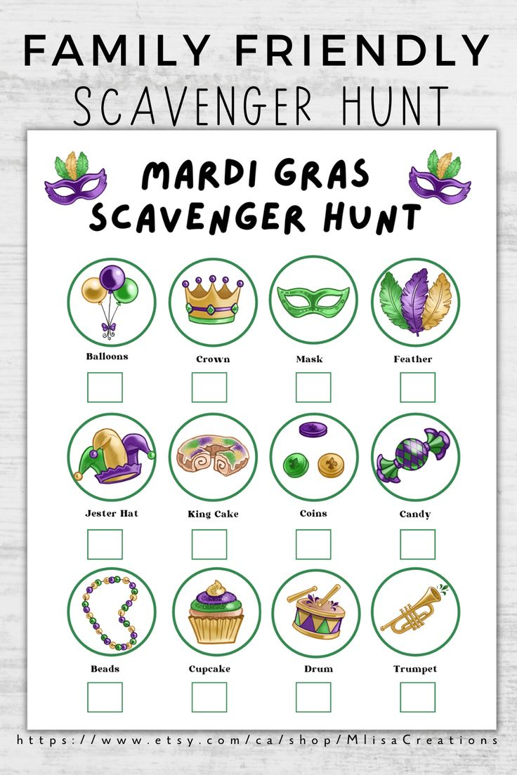 Mardi Gras Scavenger Hunt Printable For Kids inside Free Printable Mardi Gras Games