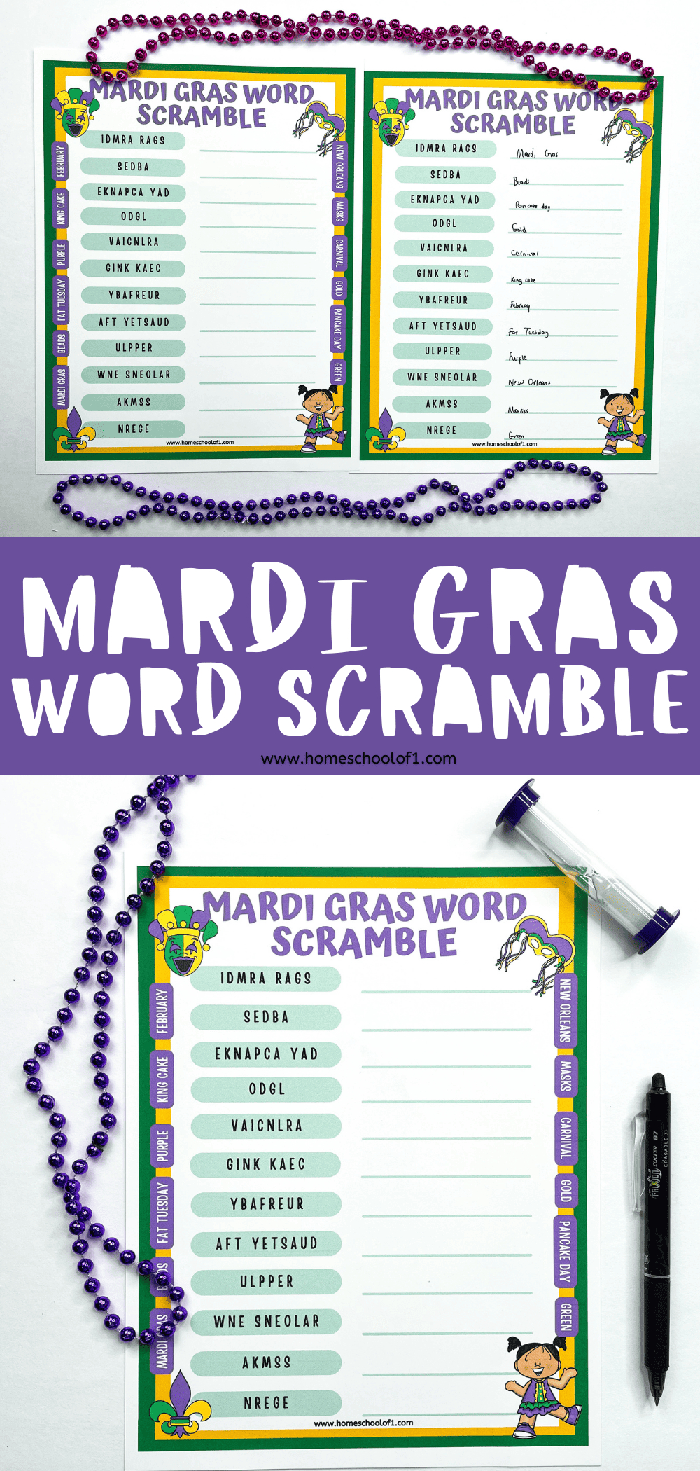 Mardi Gras Word Scramble With Answers (Free Printable) with regard to Free Printable Mardi Gras Games
