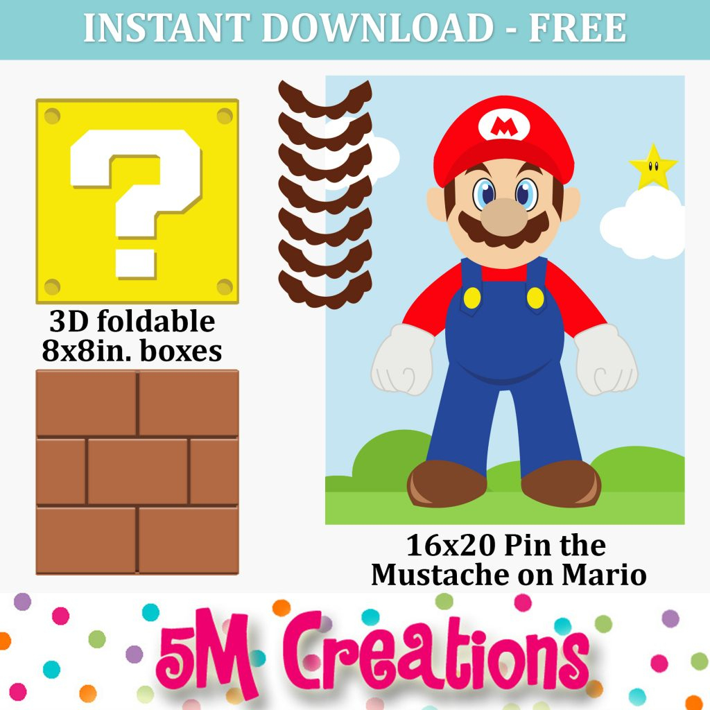 Mario Inspired Birthday Party – 5M Creations Blog pertaining to Pin the Mustache on Mario Free Printable