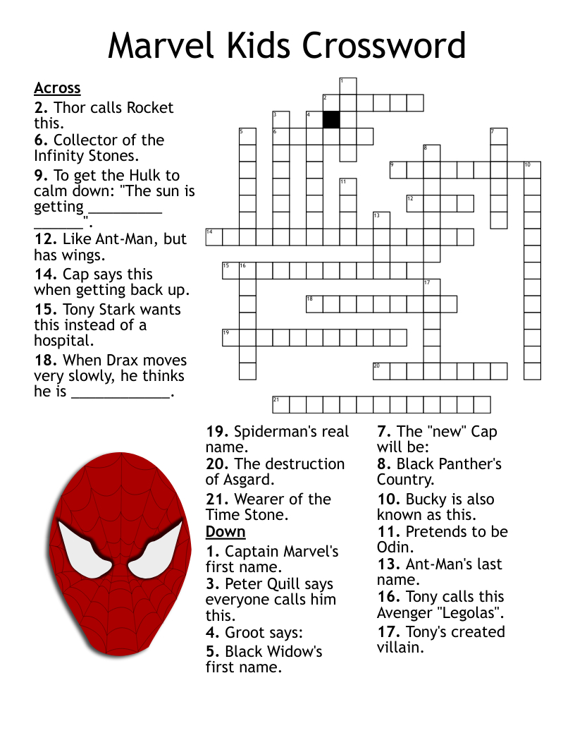 Marvel Kids Crossword - Wordmint throughout Marvel Crossword Puzzles Printable