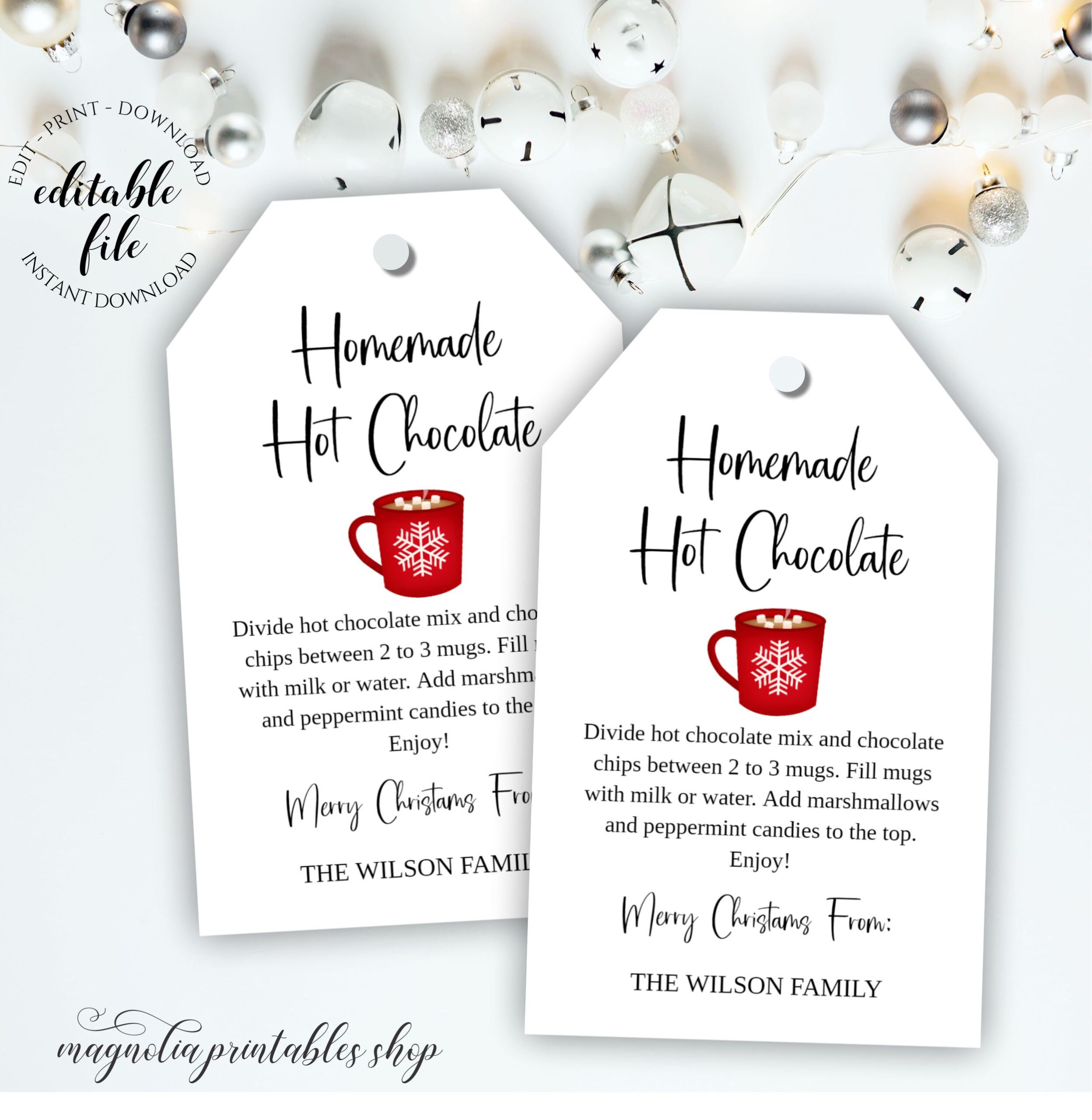 Mason Jar Hot Chocolate Mix Tag Template, Editable Homemade Hot with Hot Cocoa Printable Tags