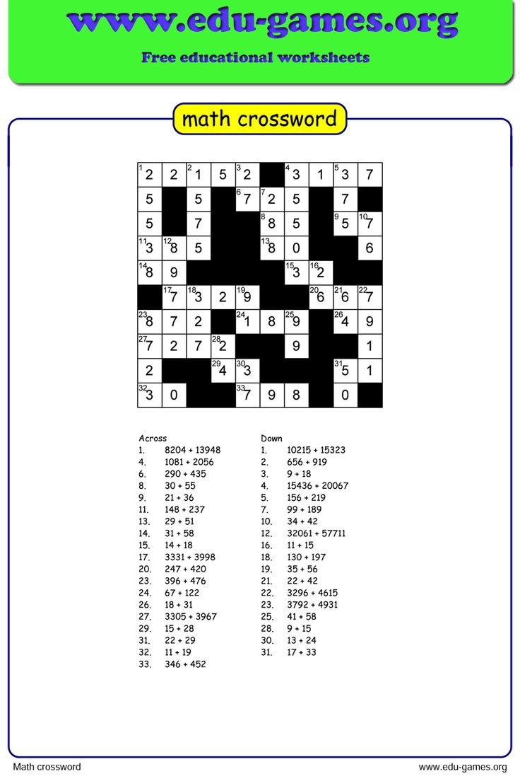 Math Crossword Puzzle Maker - Free Worksheets - Edu-Games with regard to Printable Math Crosswords