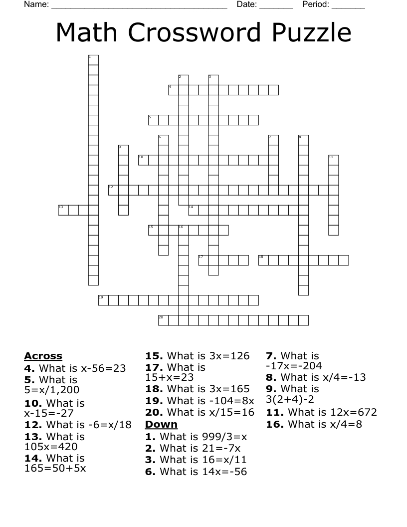 Math Crossword Puzzle - Wordmint with Math Crossword Puzzles Free Printable