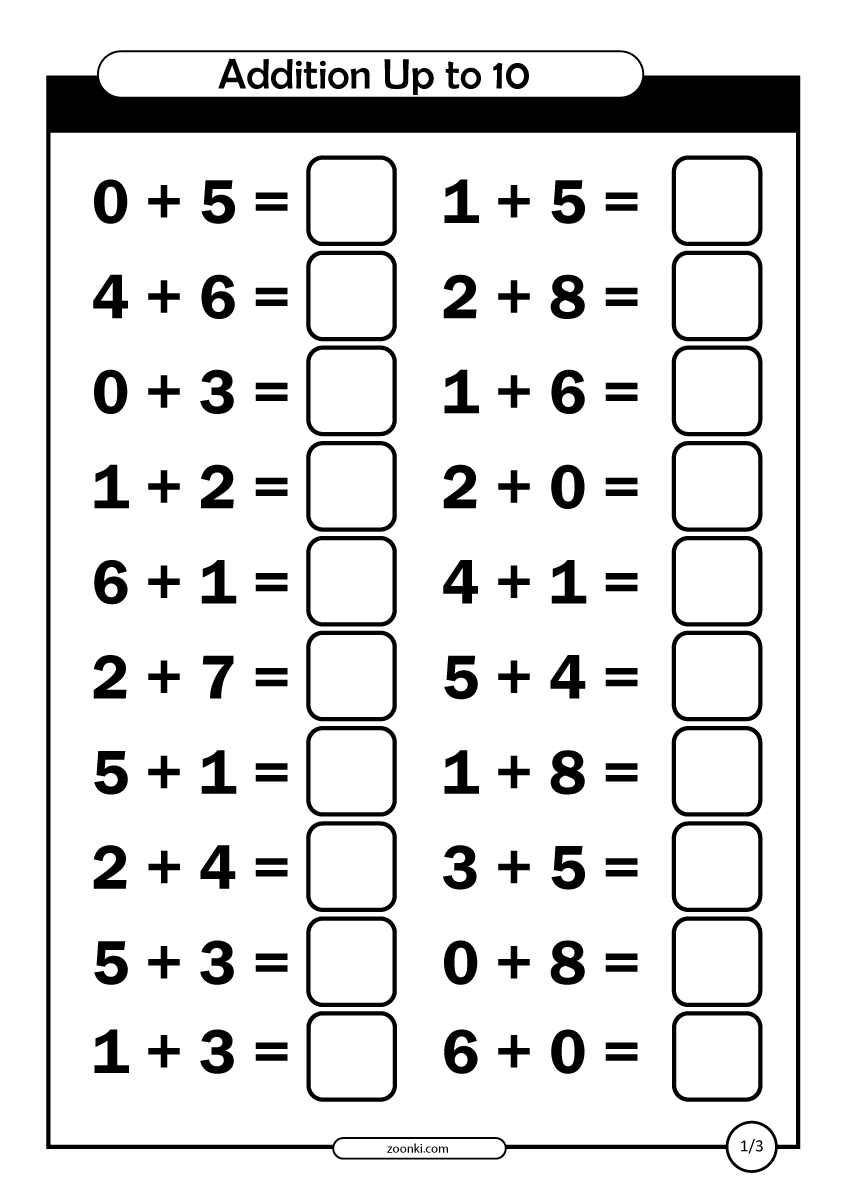 Math Exercise - Addition Up To 10 - Zoonki - Worksheets Library with Printable Adding To 10 Worksheet