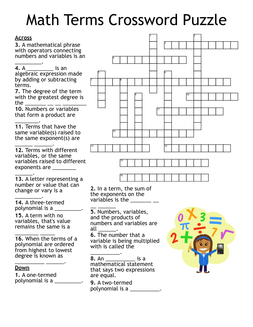 Math Terms Crossword Puzzle - Wordmint regarding Math Crossword Puzzles Free Printable