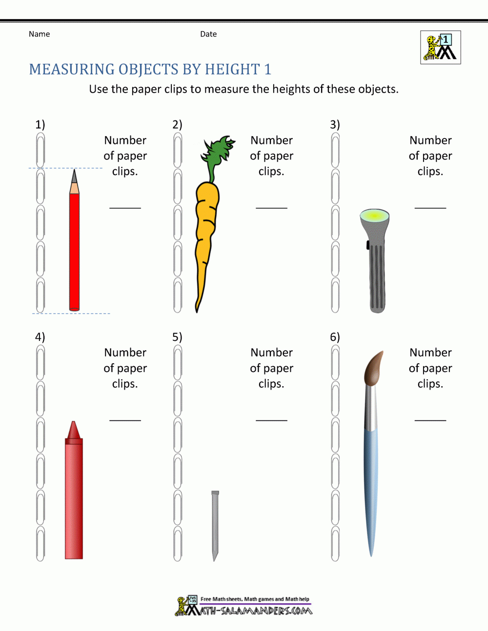 Measurement Worksheets For First Grade inside Measuring Height Worksheet Printable