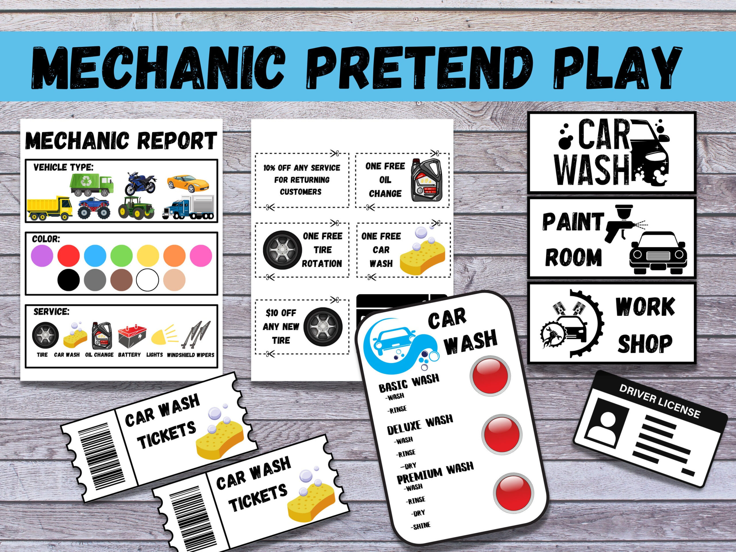 Mechanic And Car Wash Dramatic Play, Pretend Play, Classroom for Auto Shop Dramatic Play Printables Free