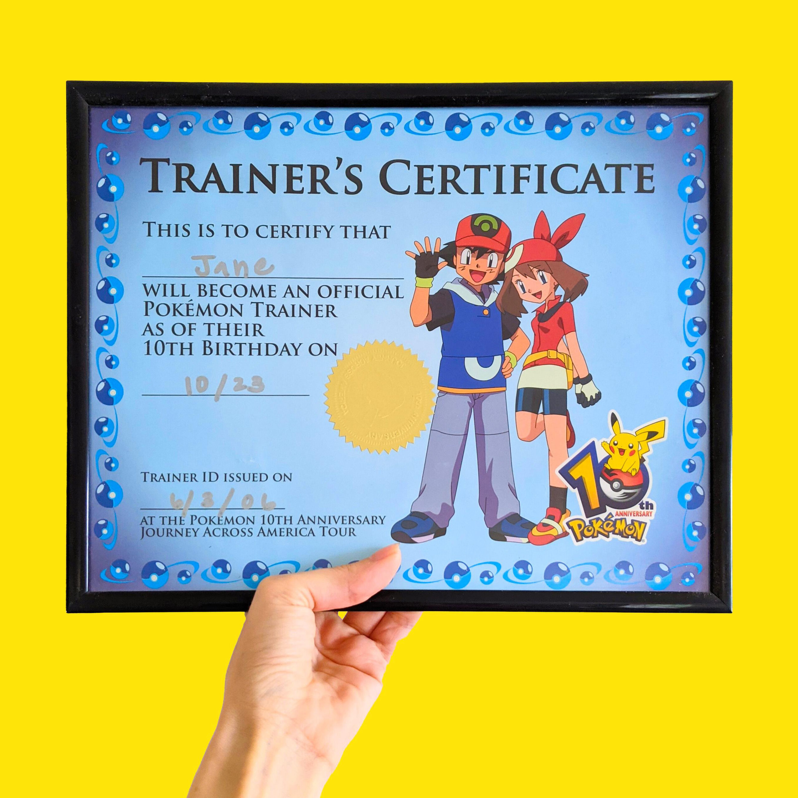 Mein Trainerzertifikat Von Der Pokémon 10-Jährigen Jubiläumsreise intended for Pokemon Trainer Certificate Free Printable