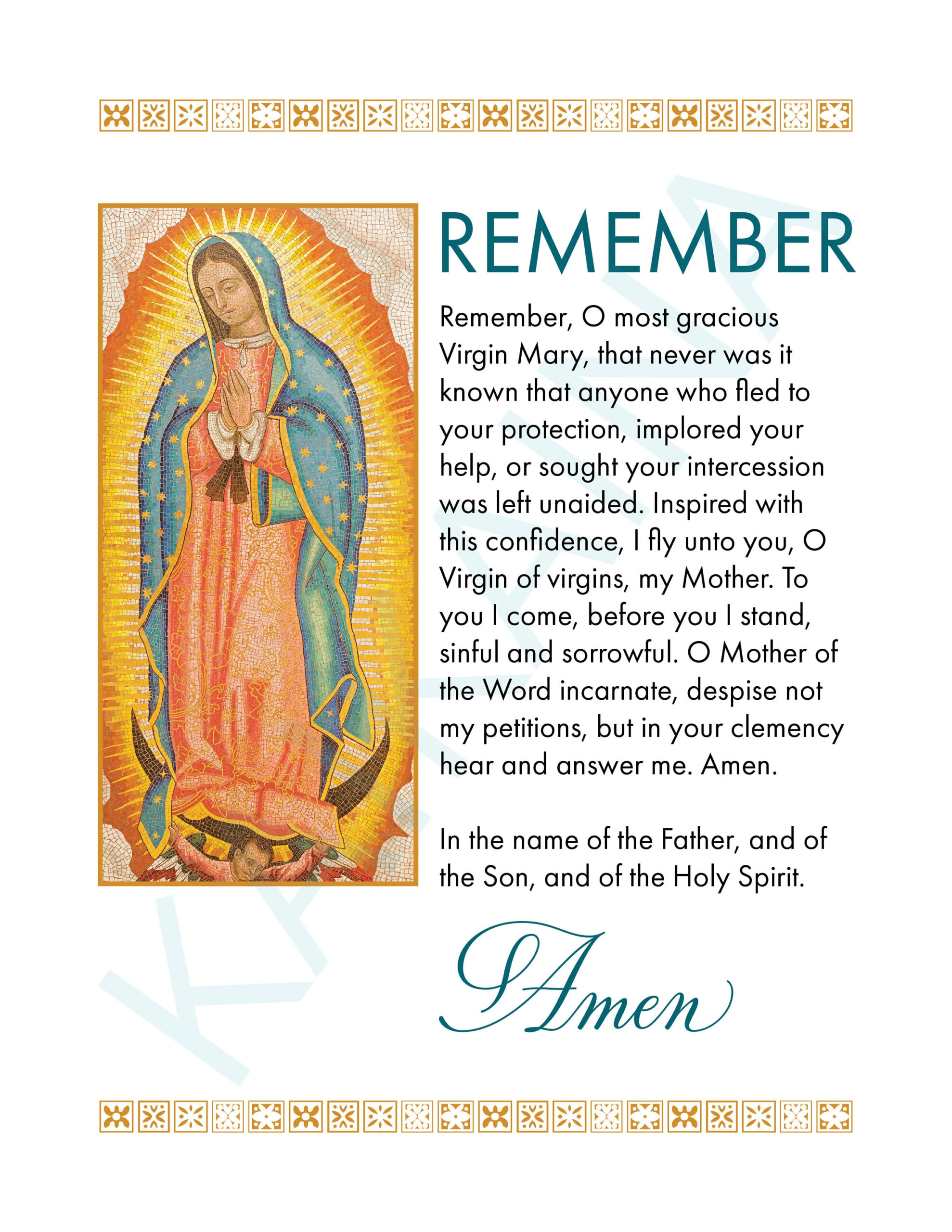 Memorare Novena Marian Prayer Poster - 8.5&amp;quot; X 11&amp;quot; Poster Downloadable And Printable Catholic Saint Prayer. throughout Free Printable Memorare Prayer Printable