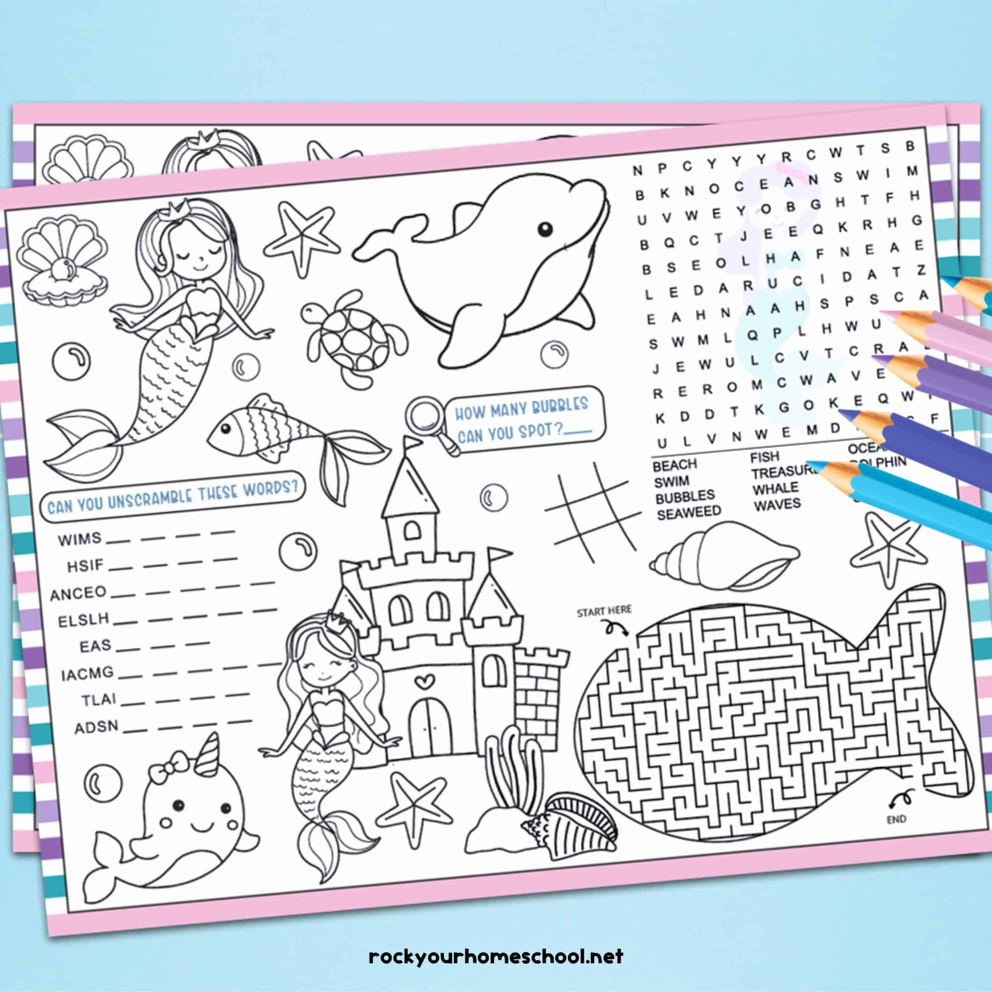 Mermaid Activities For Kids (Free Printable)- Rock Your Homeschool pertaining to Free Printable Activity Placemats