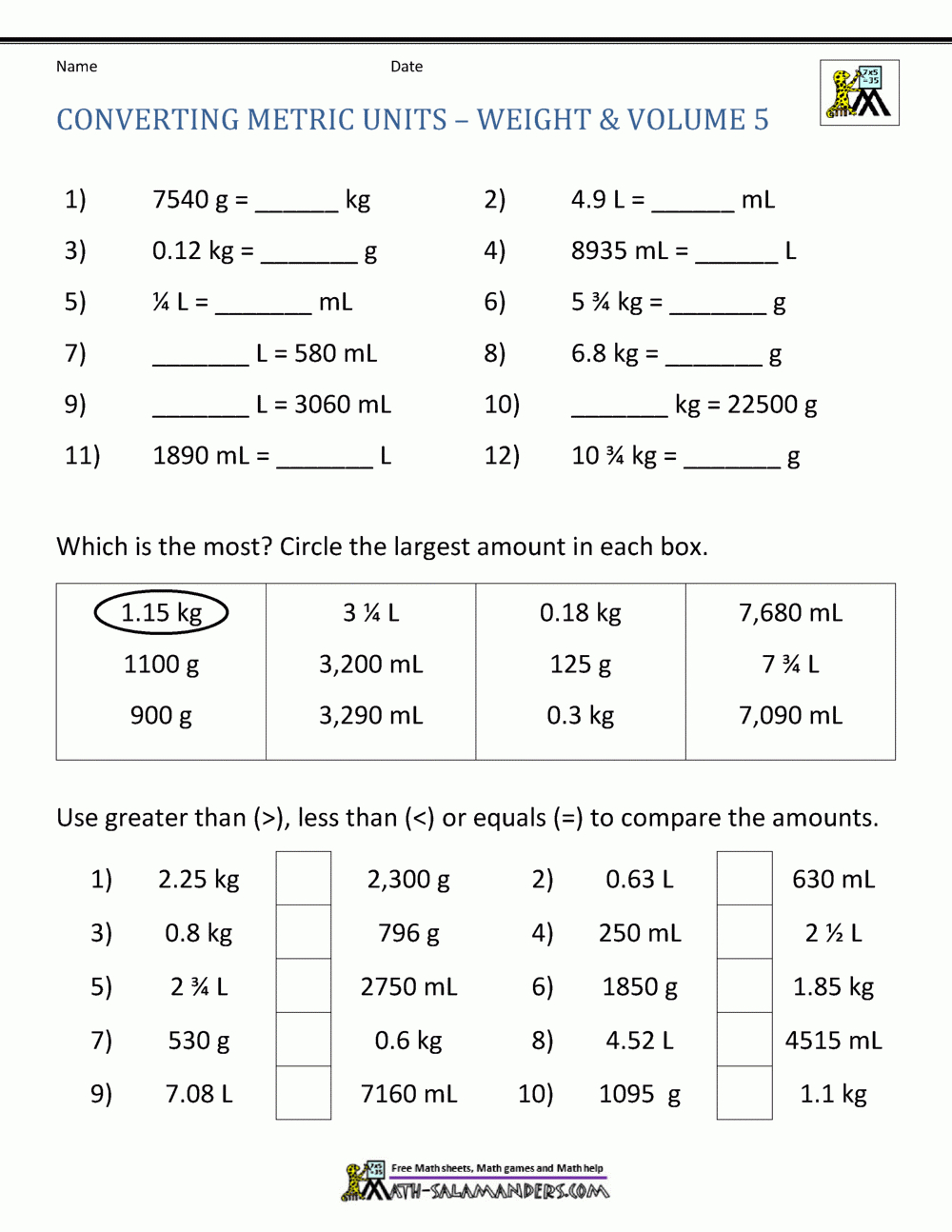 Metric Conversion Worksheet inside Metric Measurement Worksheet Printable