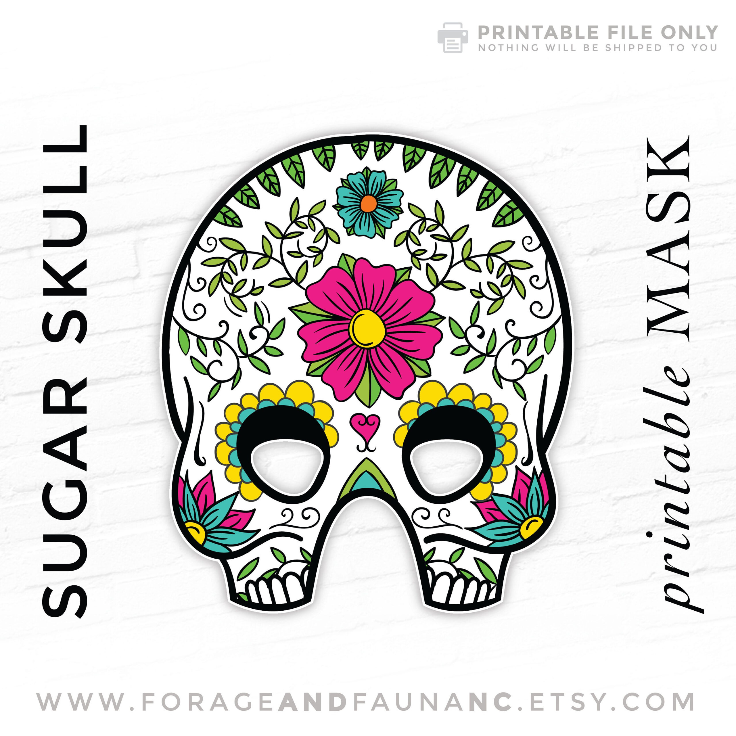 Mexican Sugar Skull Calavera Day Of The Dead Printable Halloween within Printable Day of the Dead Mask