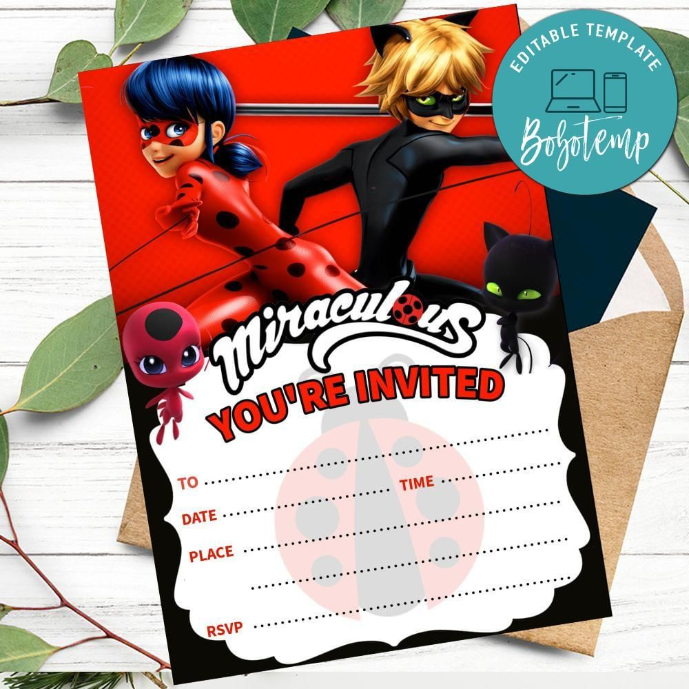 Miraculous Ladybug Fill In Blank Invitation Customizable Template pertaining to Free Printable Miraculous Ladybug Invitation Template