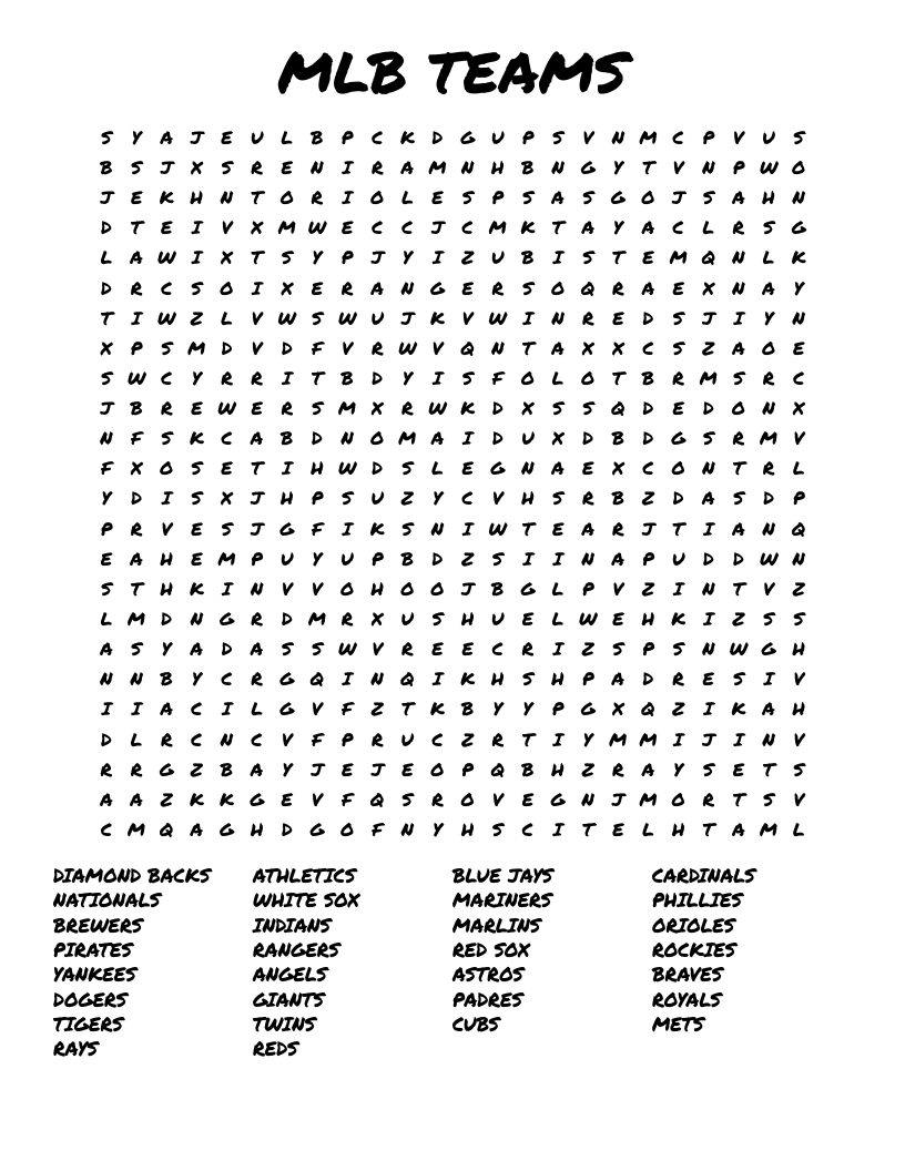 Mlb Teams Word Search - Wordmint throughout Baseball Word Search Printable