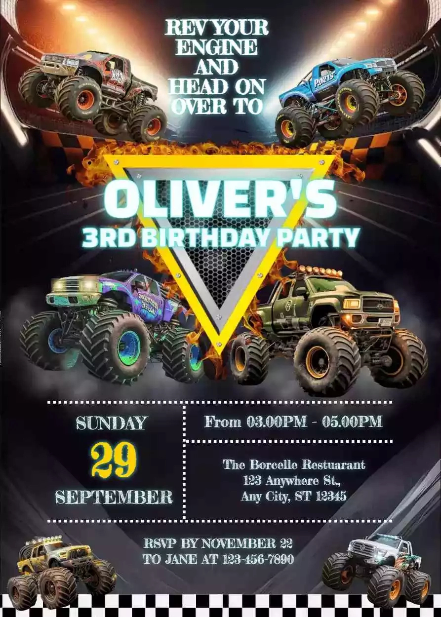 Monster Truck Birthday Invitation regarding Monster Jam Invitations Printable Free